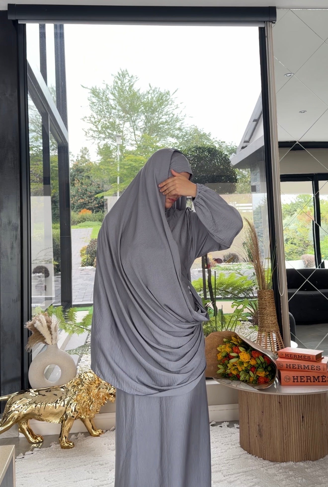 Grey long scarf abayah or dress