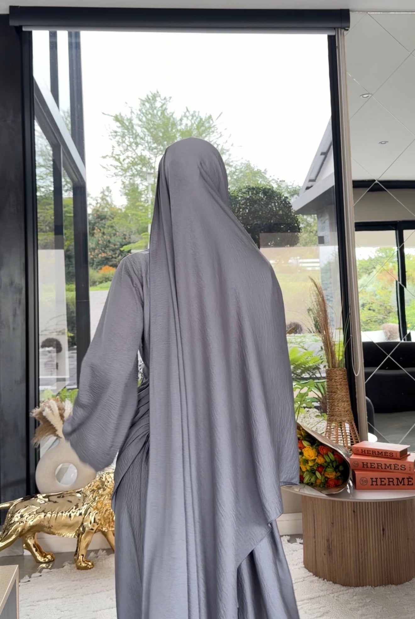 Grey long scarf abayah or dress