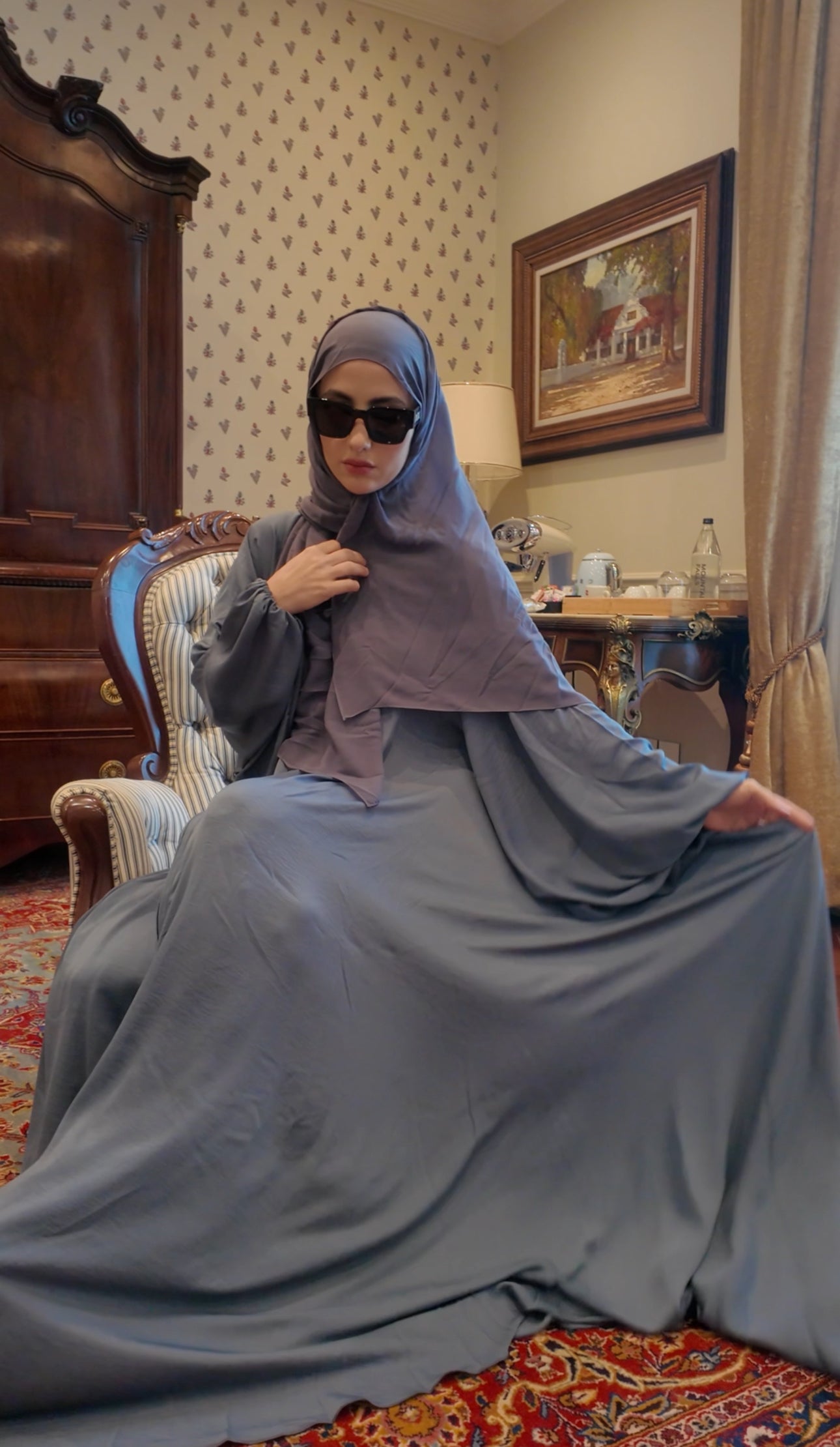 Silver flow Abayah with attached hijab