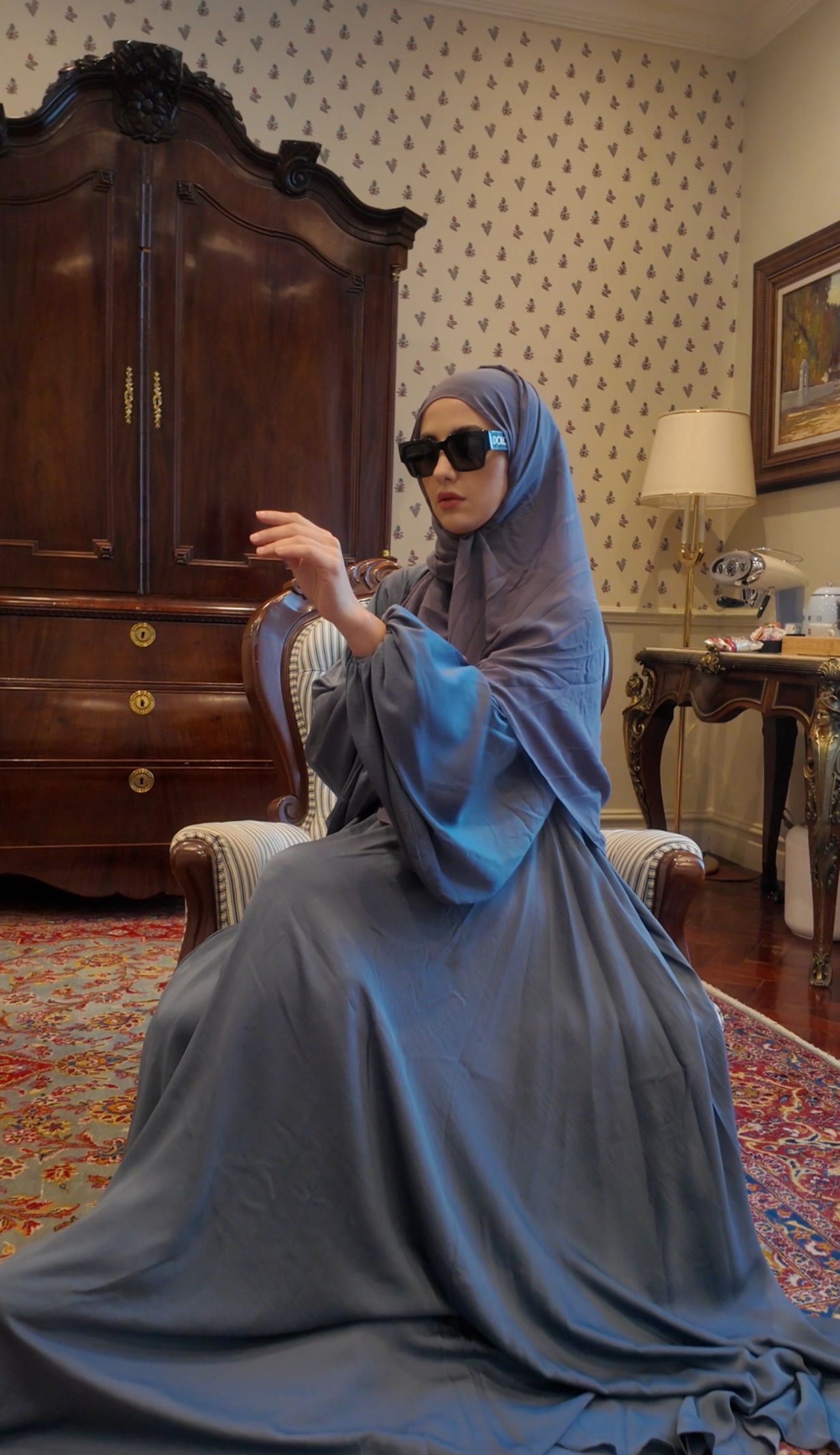 Silver flow Abayah with attached hijab