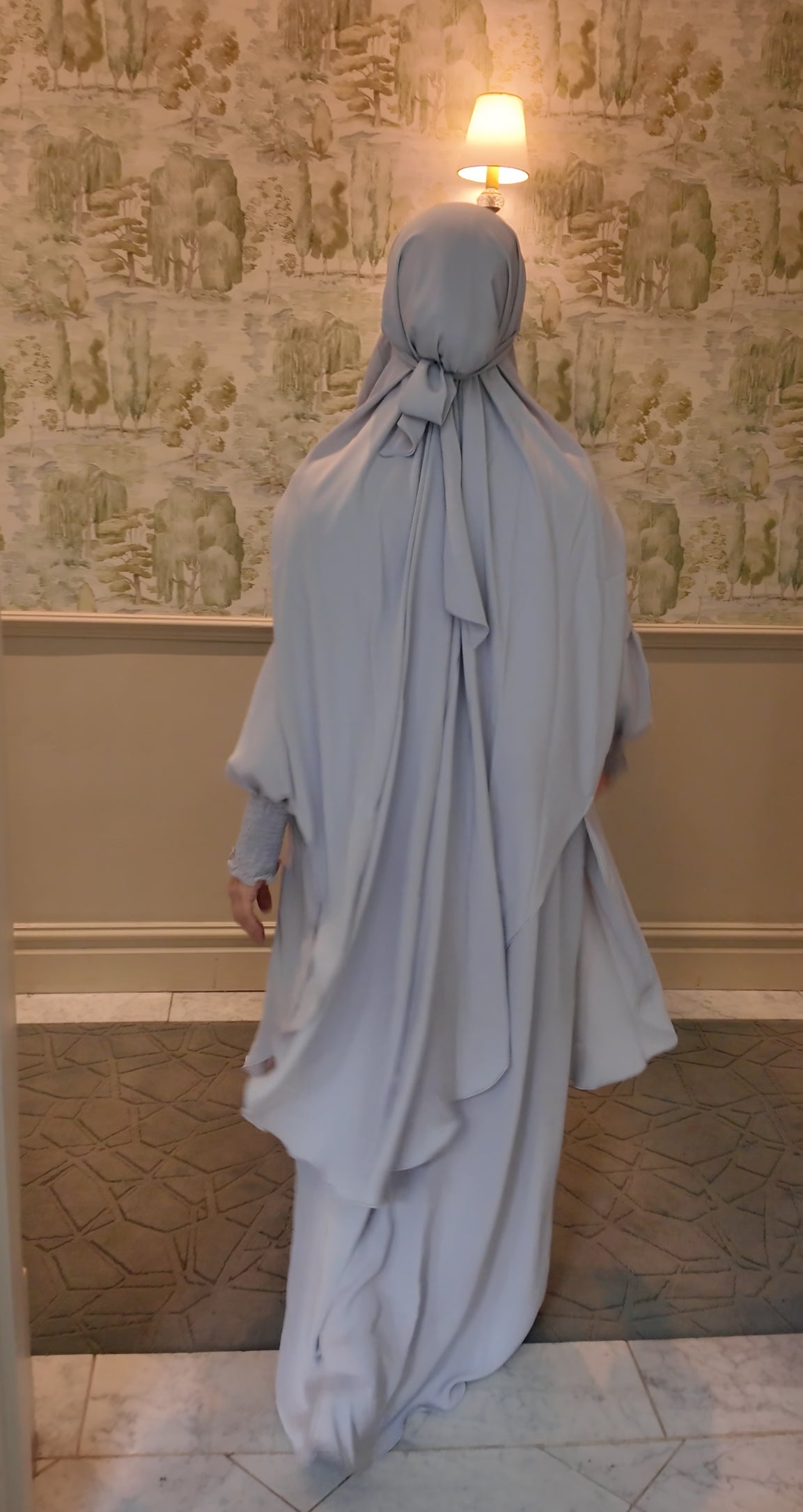Grayish Blue Nada fabric Jilbab with long sleeve inner