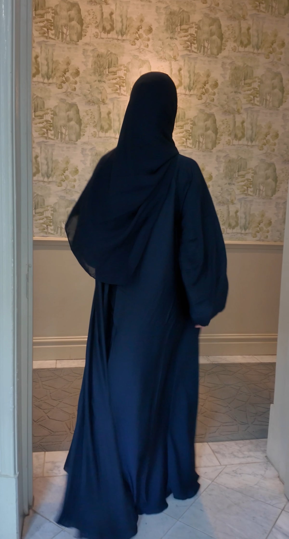 Dark Navy flow Abayah with attached hijab