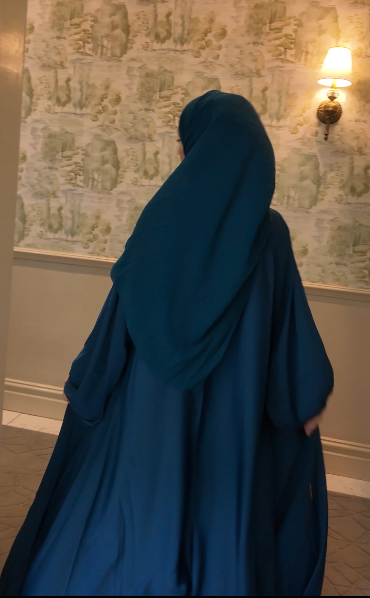 Teal blue flow Abayah with attached hijab