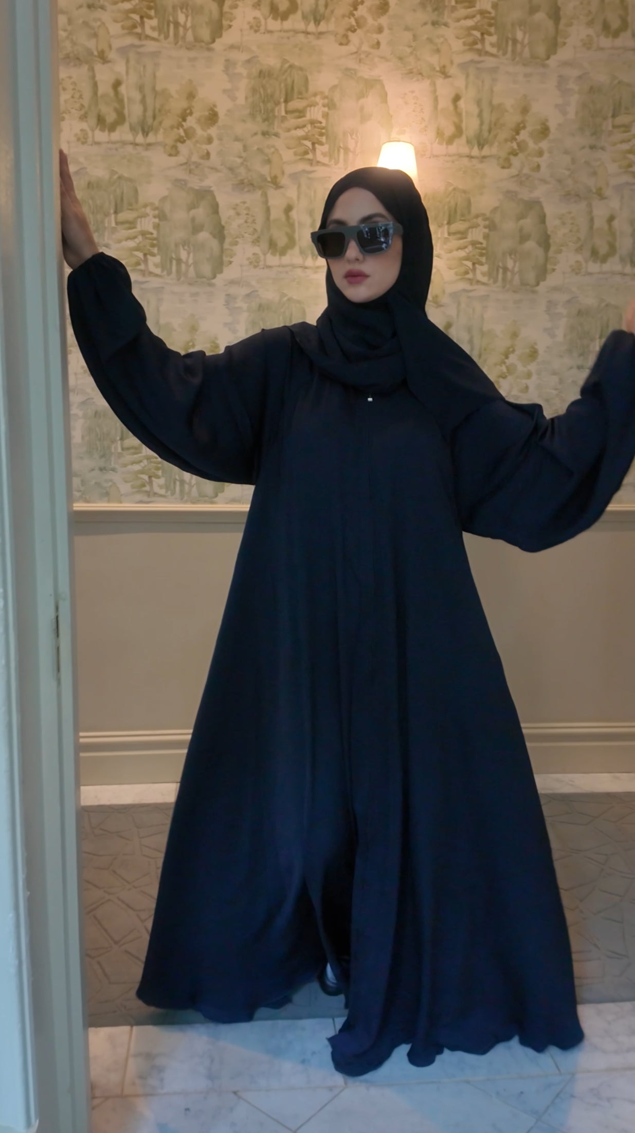 Dark Navy flow Abayah with attached hijab