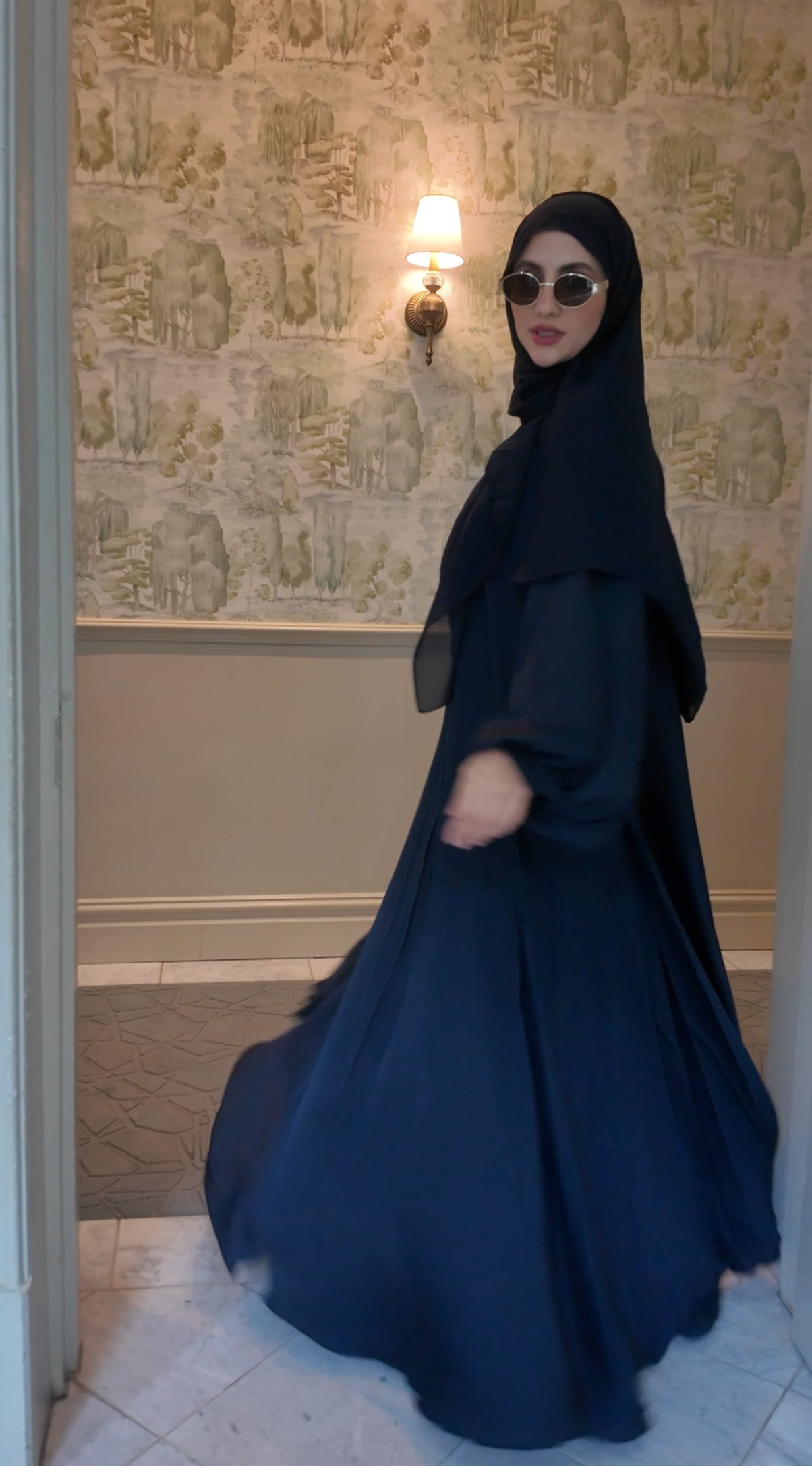 Dark Navy flow Abayah with attached hijab