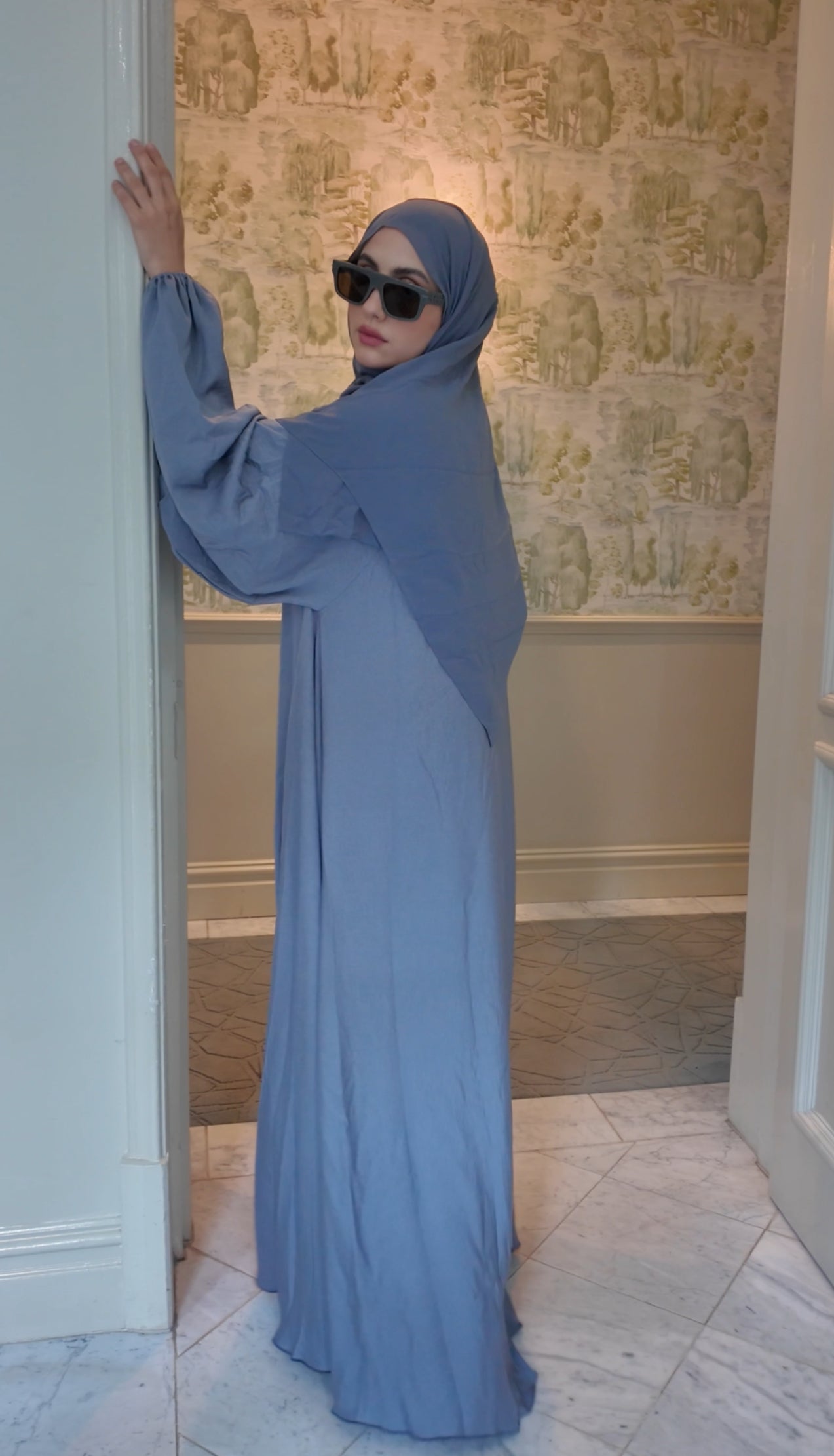 Silver flow Abayah with attached hijab
