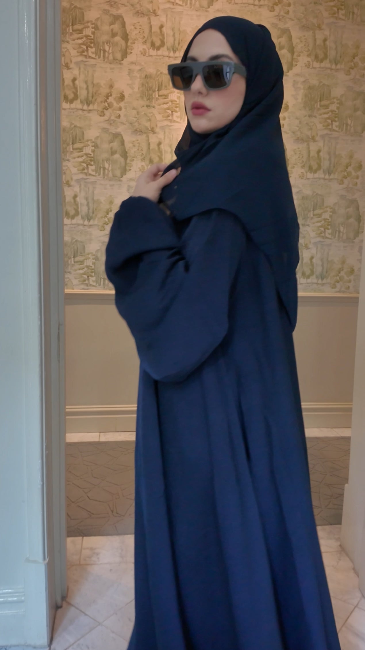 Dark Navy flow Abayah with attached hijab