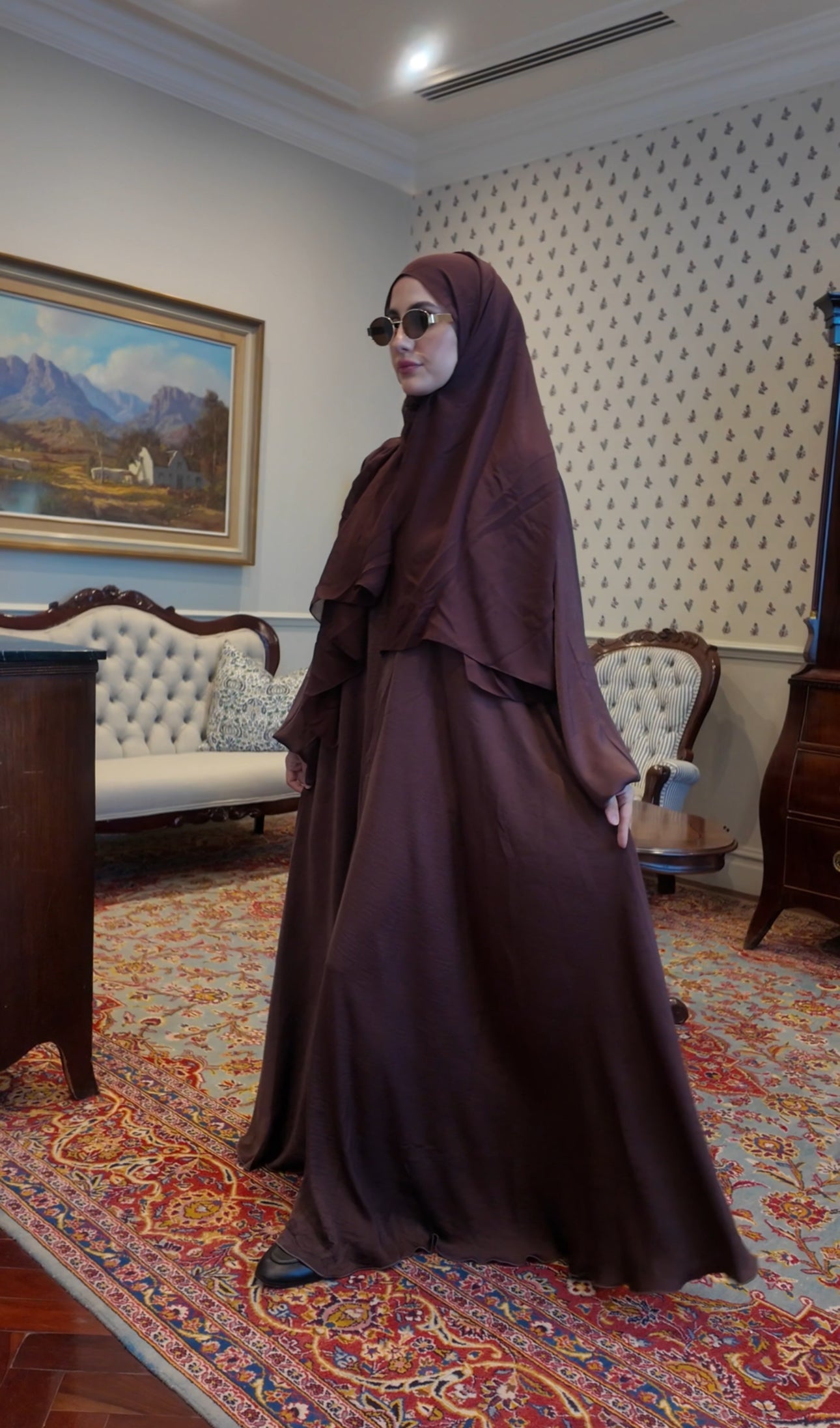 Chestnut Brown flow Abayah with attached hijab