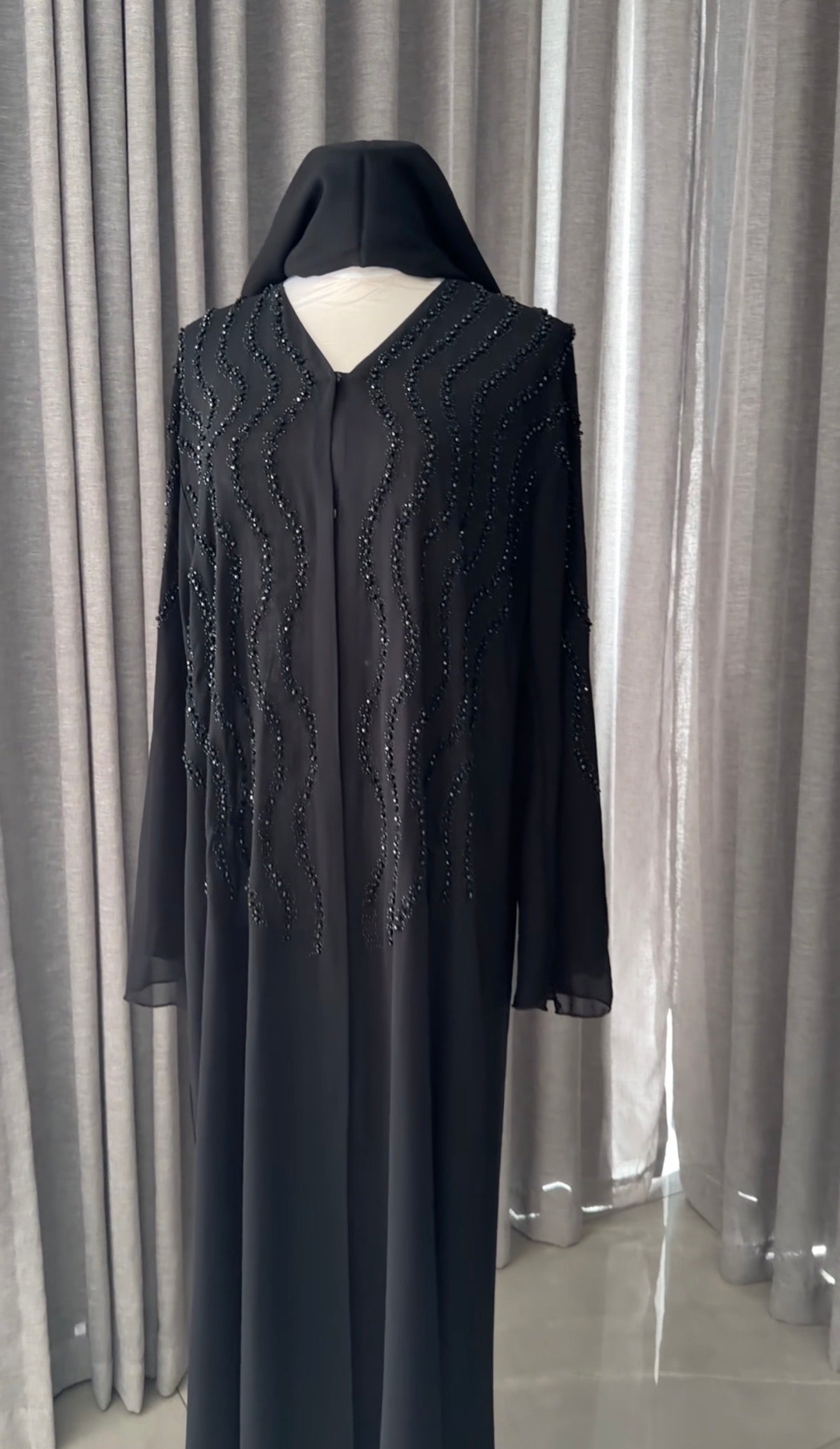 Black Abayah with black bead works on shoulders