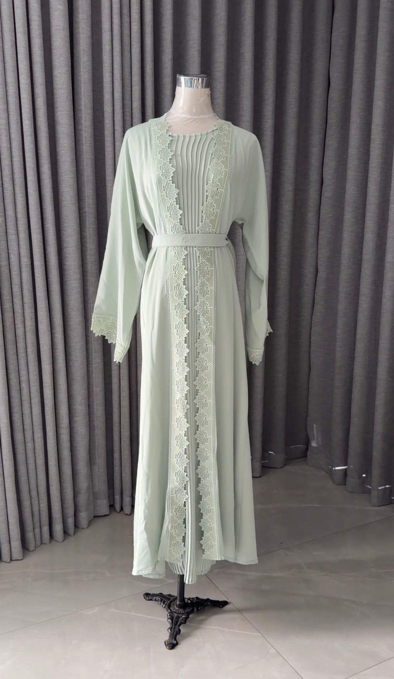 Green Lace Abayah with Inner and Belt