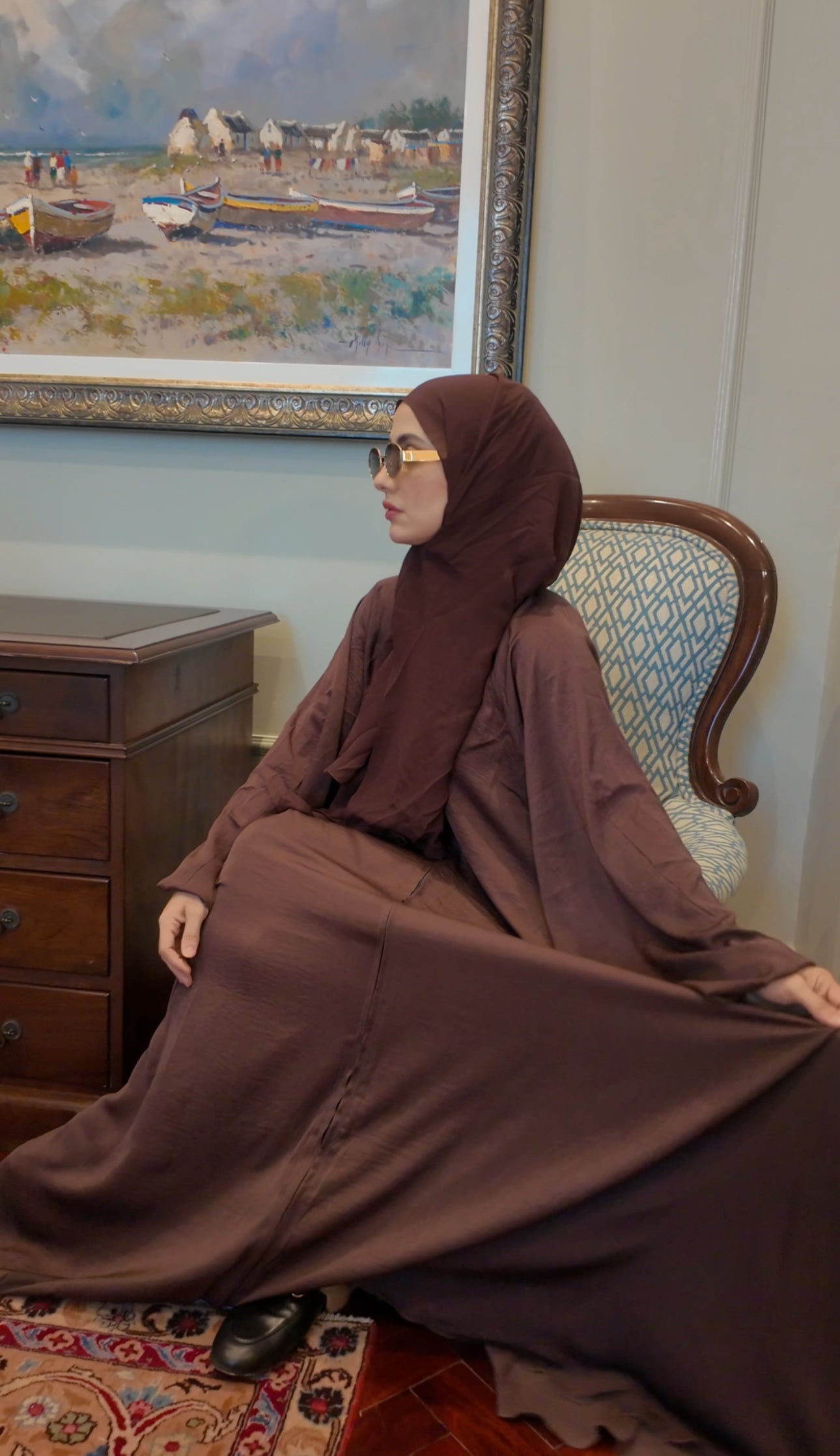 Chestnut Brown flow Abayah with attached hijab