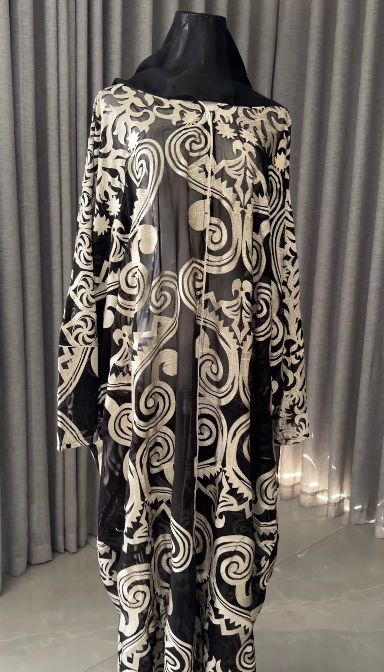 Black Net Abayah with Gold Embroidery Design 1