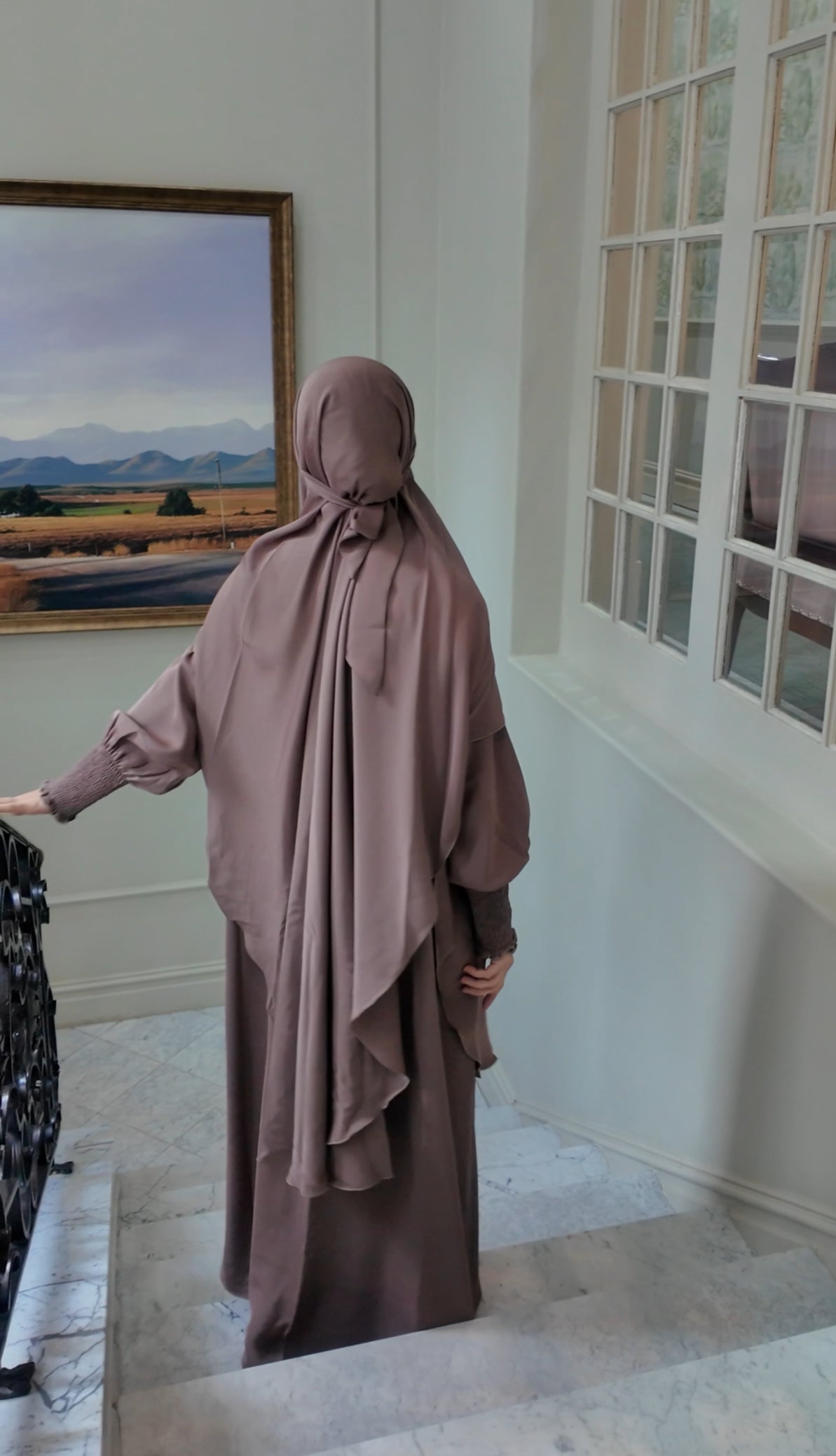 Light Brown Nada fabric Jilbab with long sleeve inner