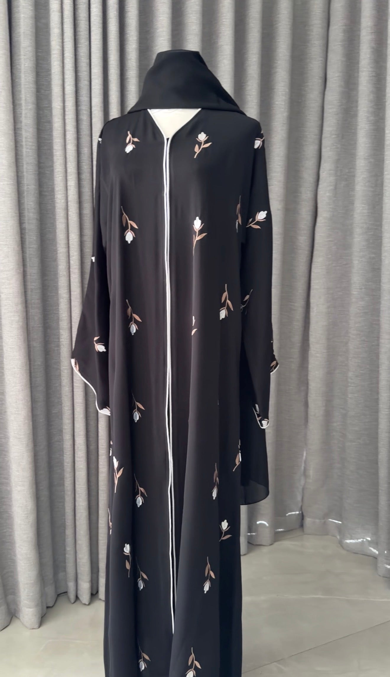 Black Abayah with white flowers
