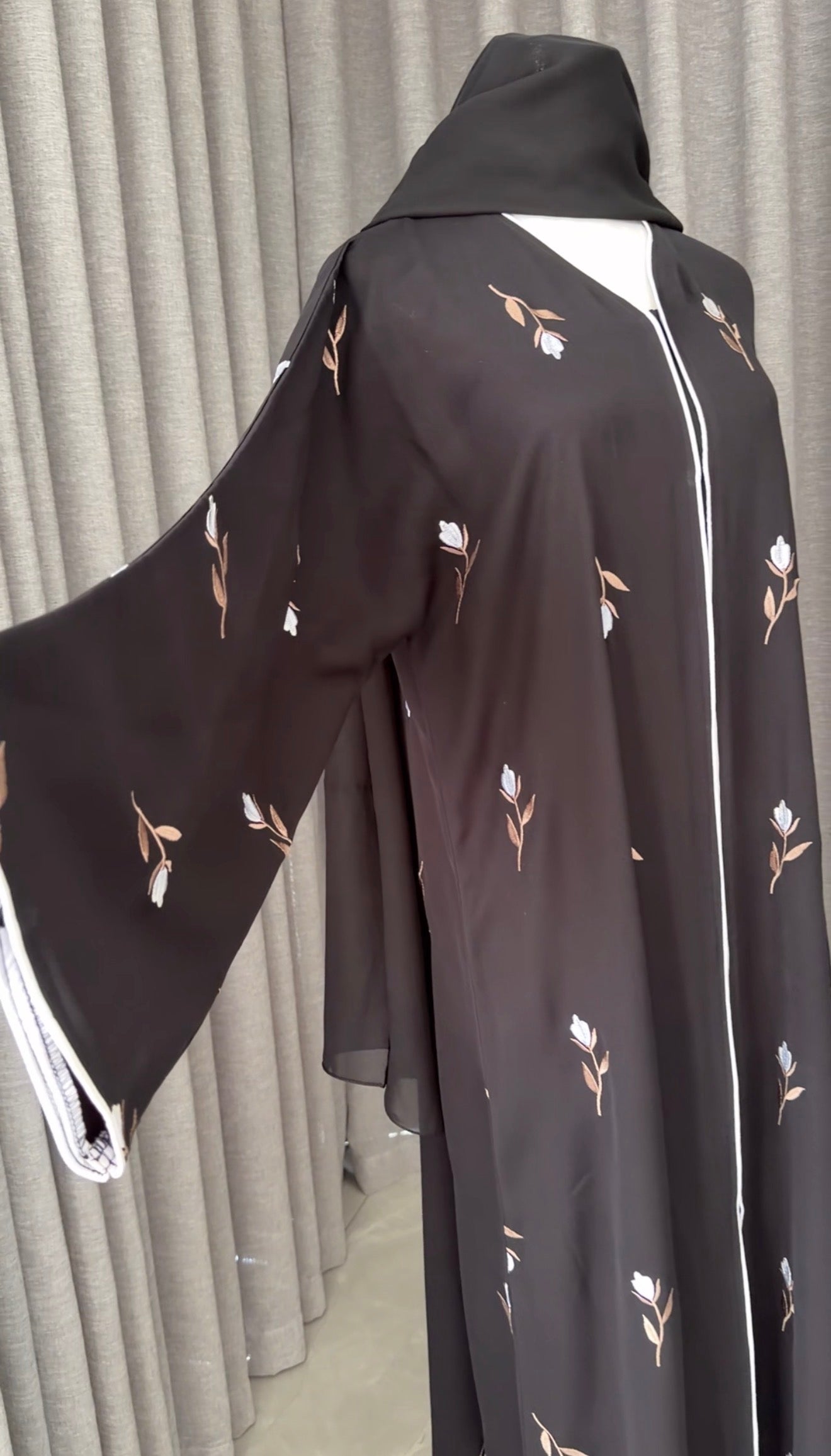 Black Abayah with white flowers