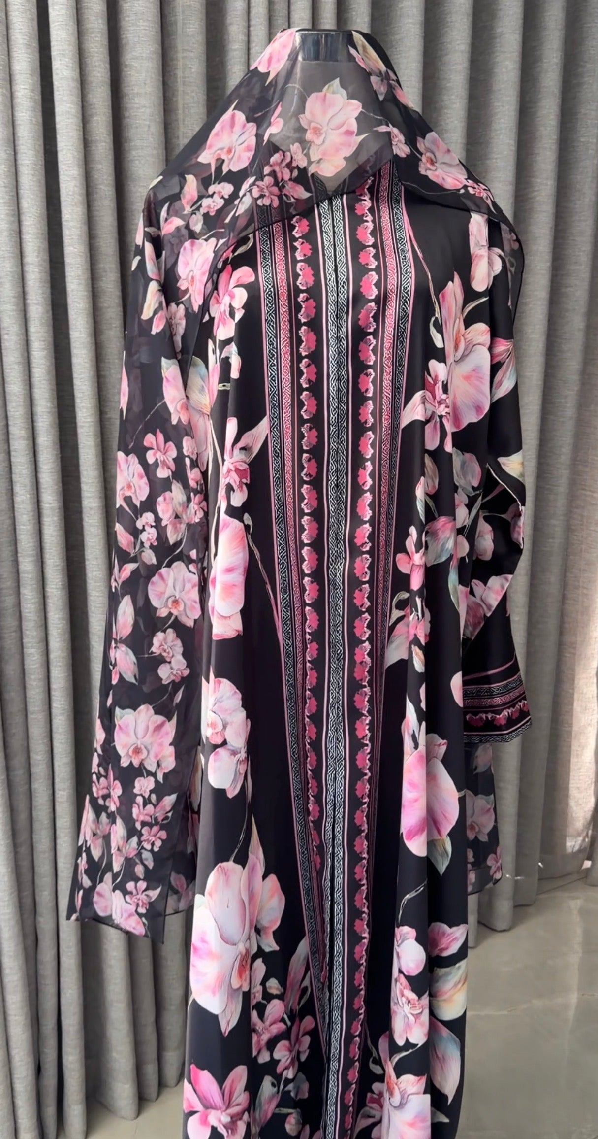 Black and Purple Floral Abayah