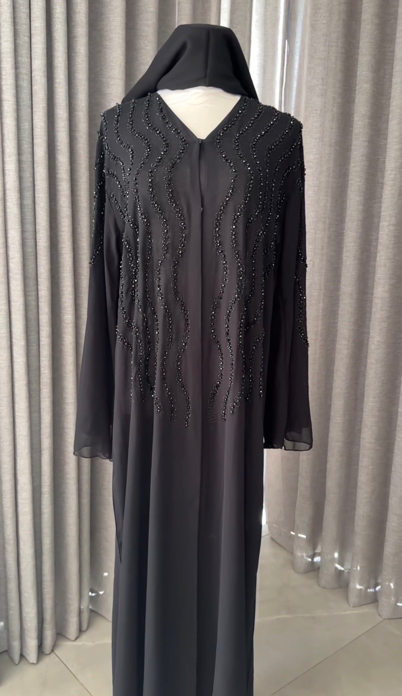 Black Abayah with black bead works on shoulders