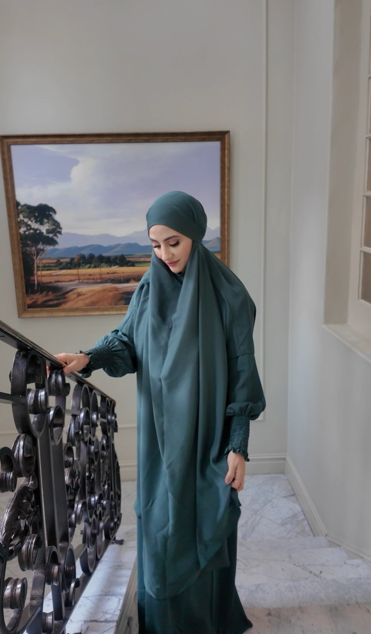 Green Nada fabric Jilbab with long sleeve inner
