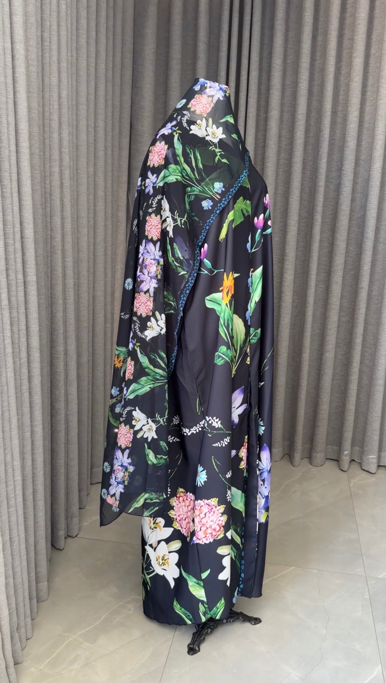 Black Floral Abayah