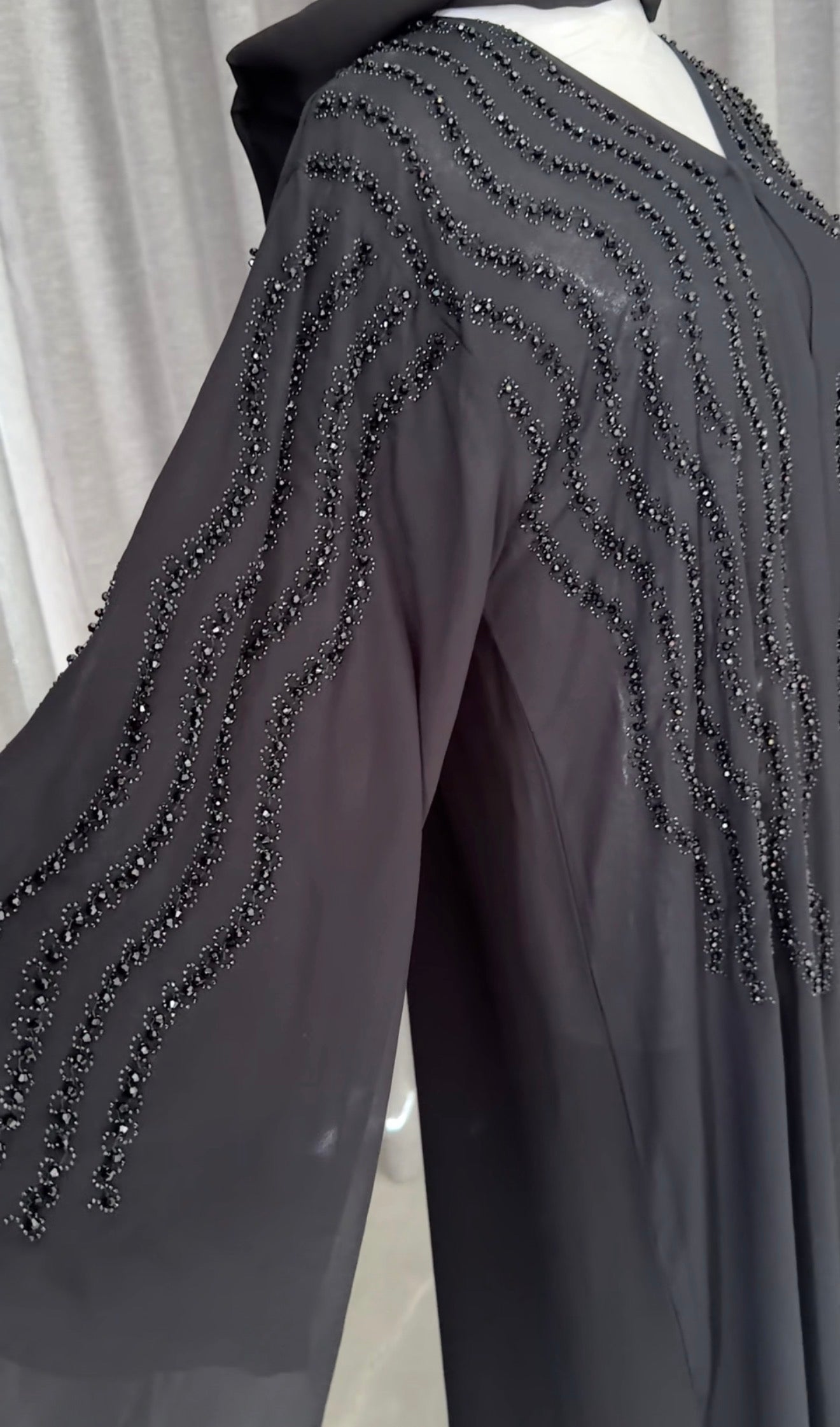 Black Abayah with black bead works on shoulders
