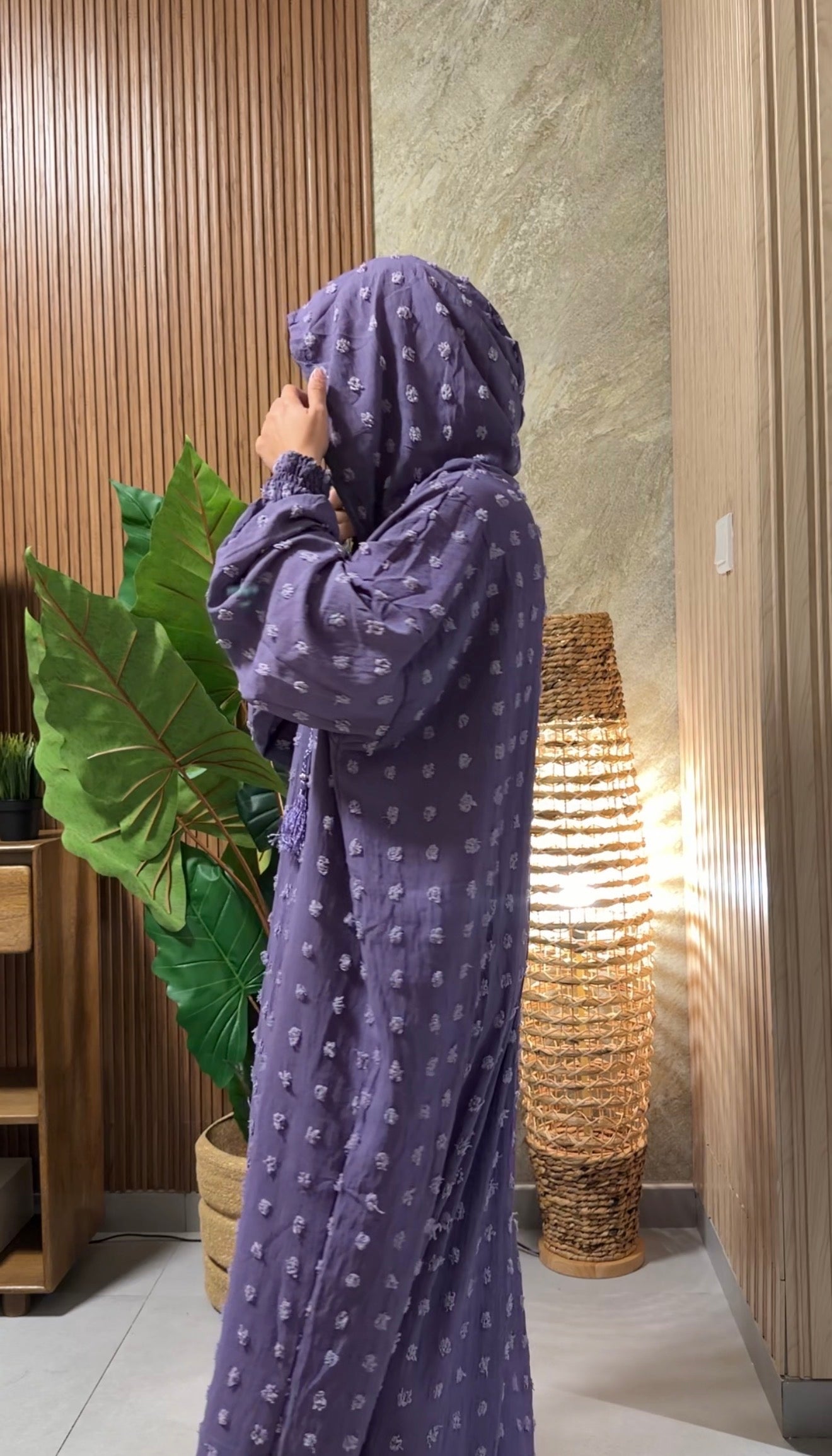 Purple burqa with big dots