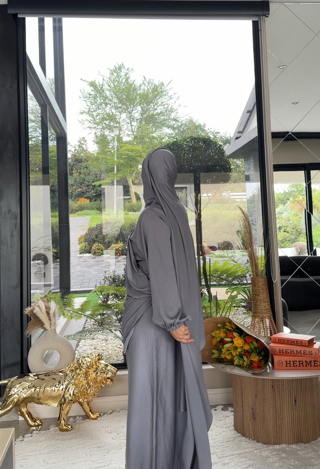 Grey long scarf abayah or dress