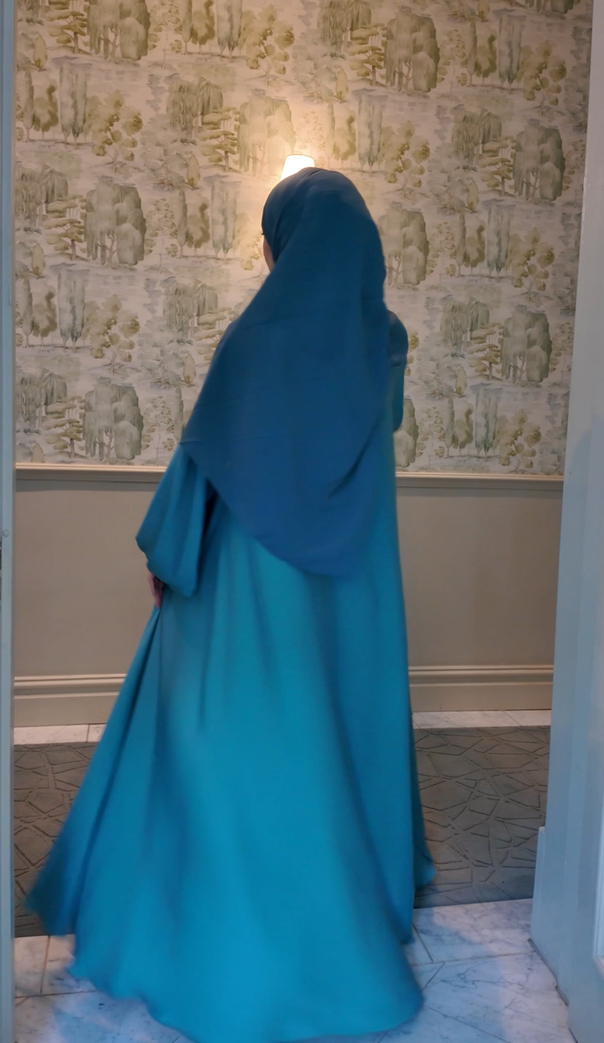 Turquoise flow Abayah with attached hijab