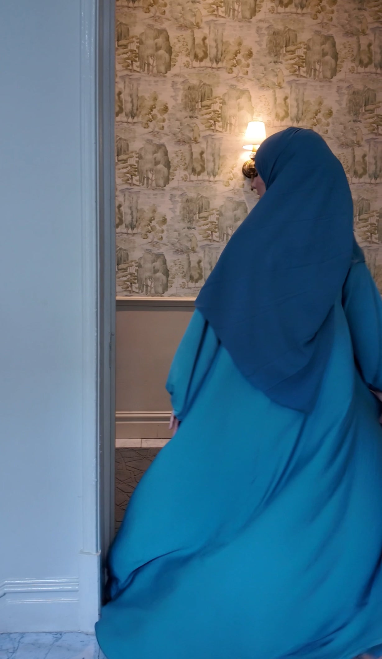 Turquoise flow Abayah with attached hijab