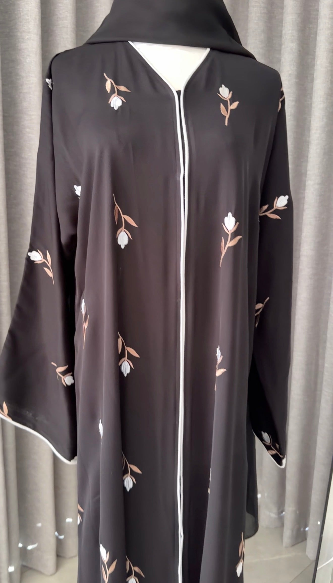 Black Abayah with white flowers