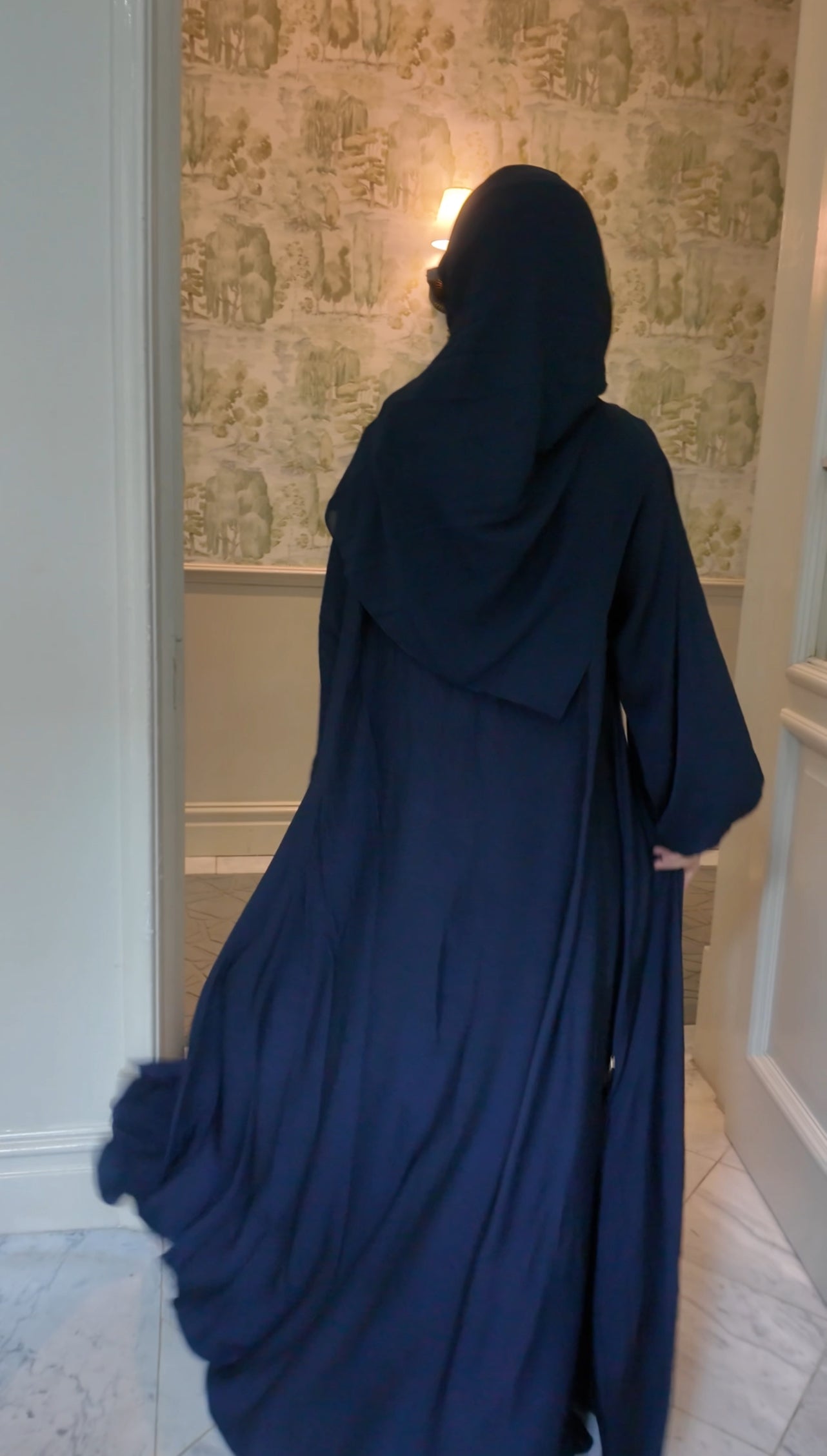 Dark Navy flow Abayah with attached hijab
