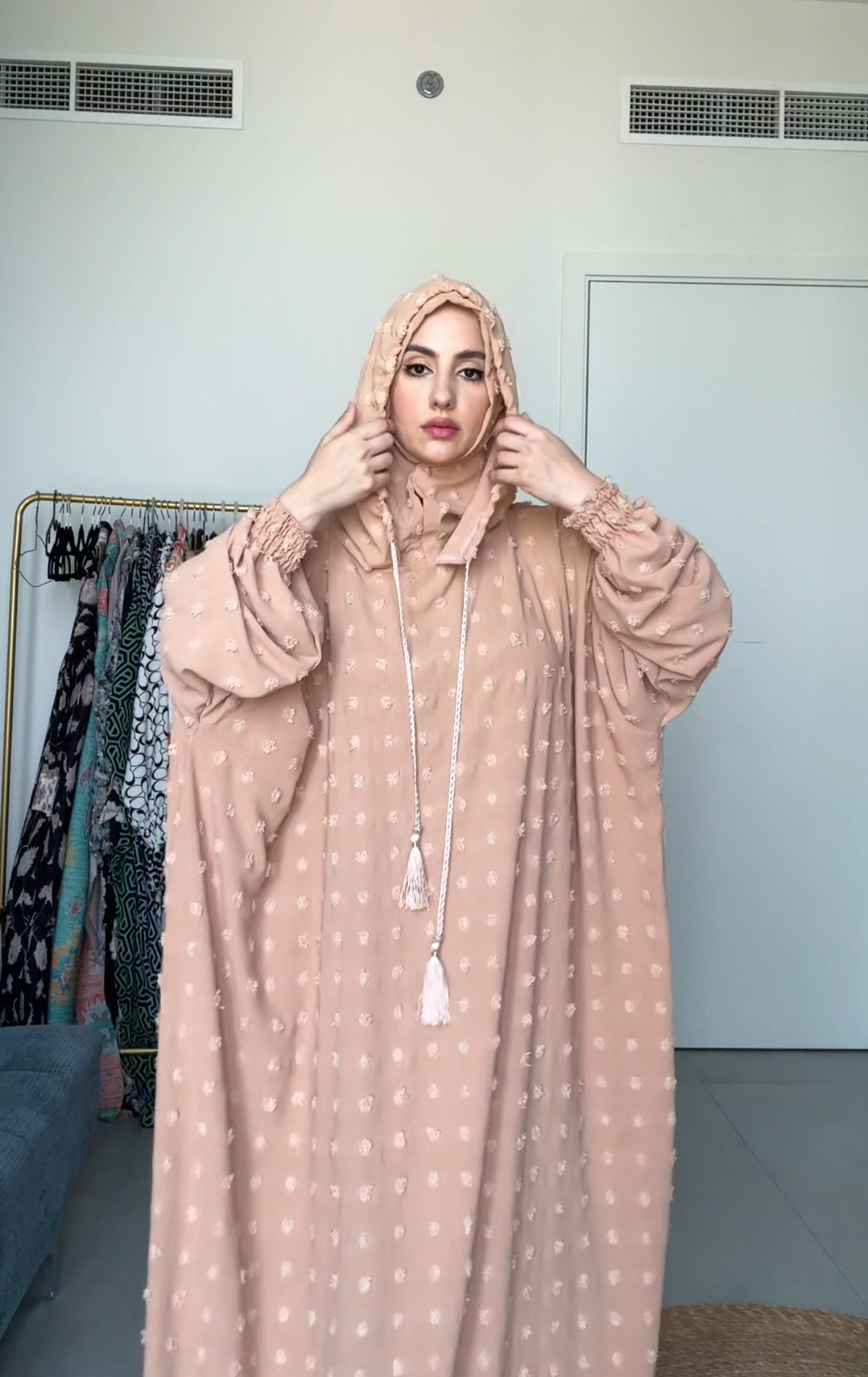 Beige with big dots burqa