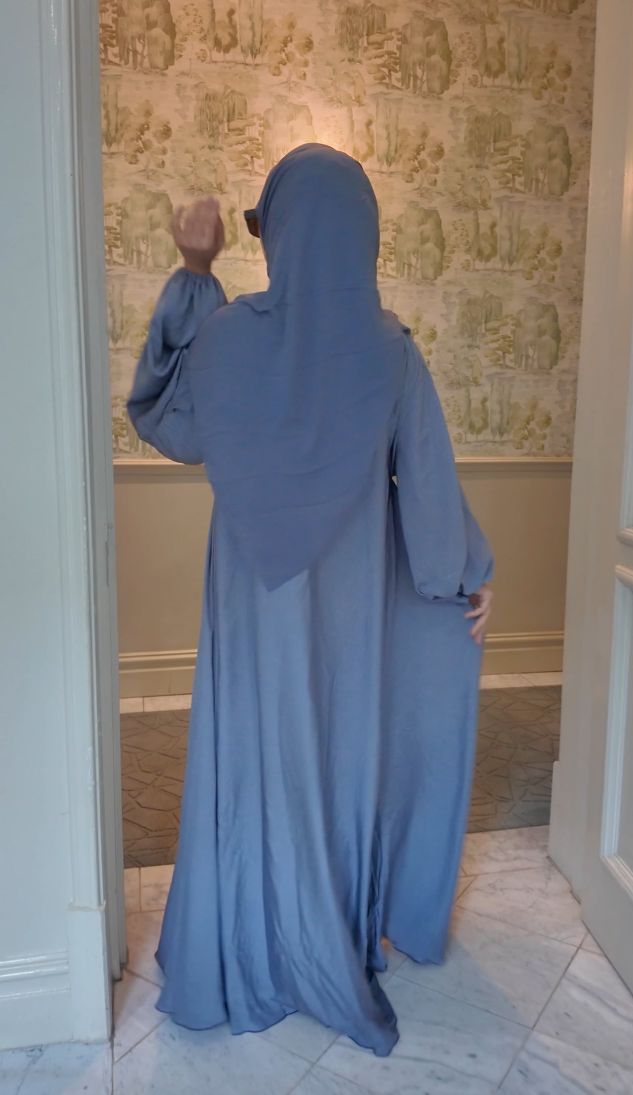 Silver flow Abayah with attached hijab
