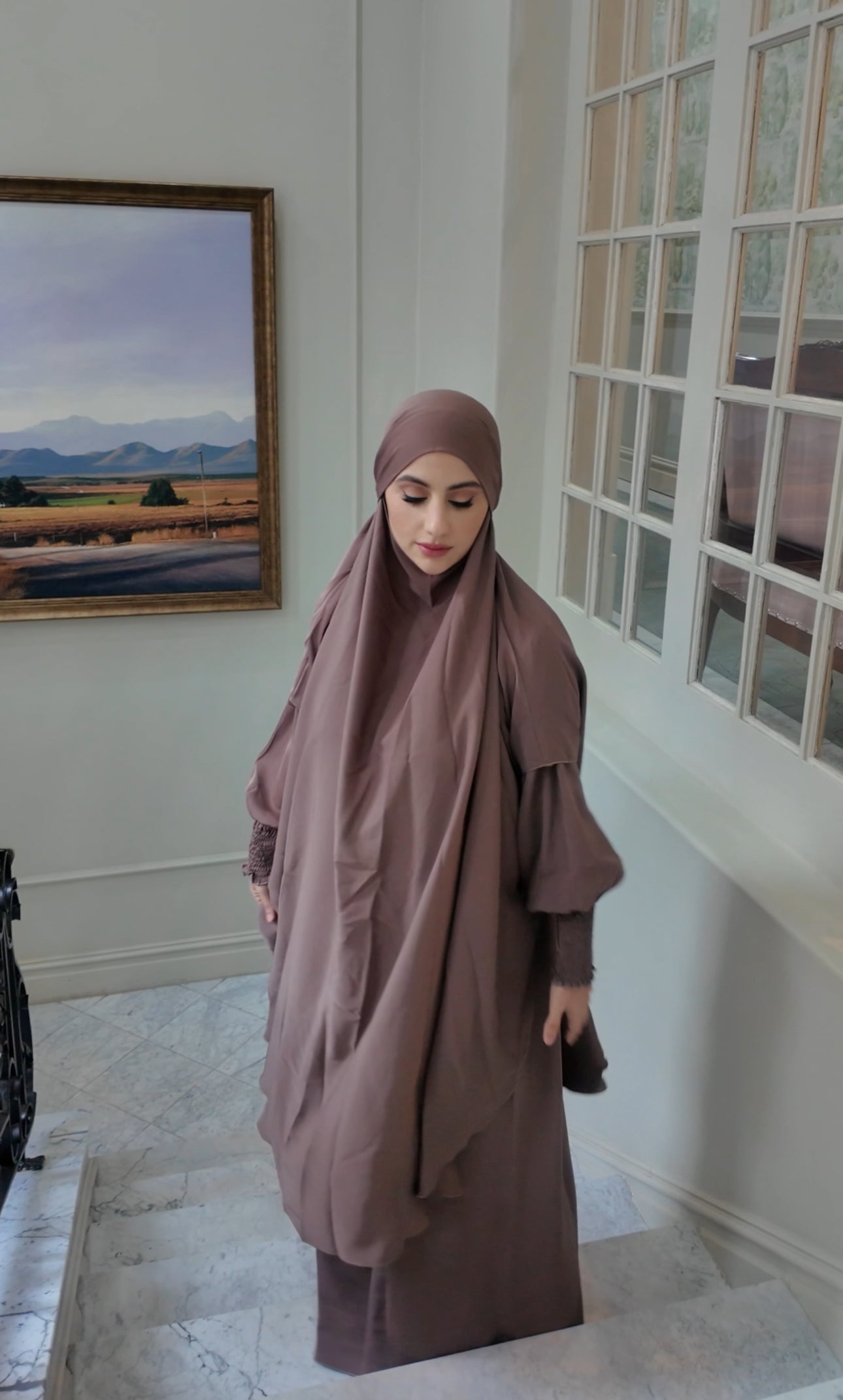 Light Brown Nada fabric Jilbab with long sleeve inner