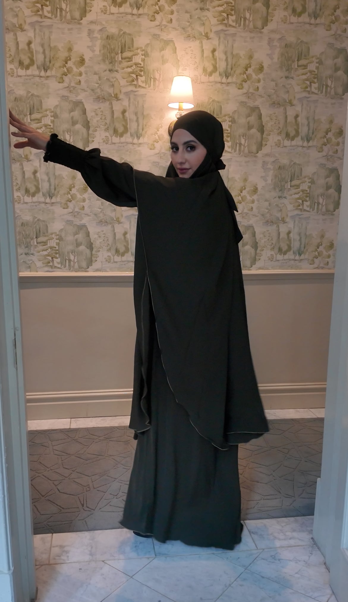 Army Green Nada fabric Jilbab with long sleeve inner