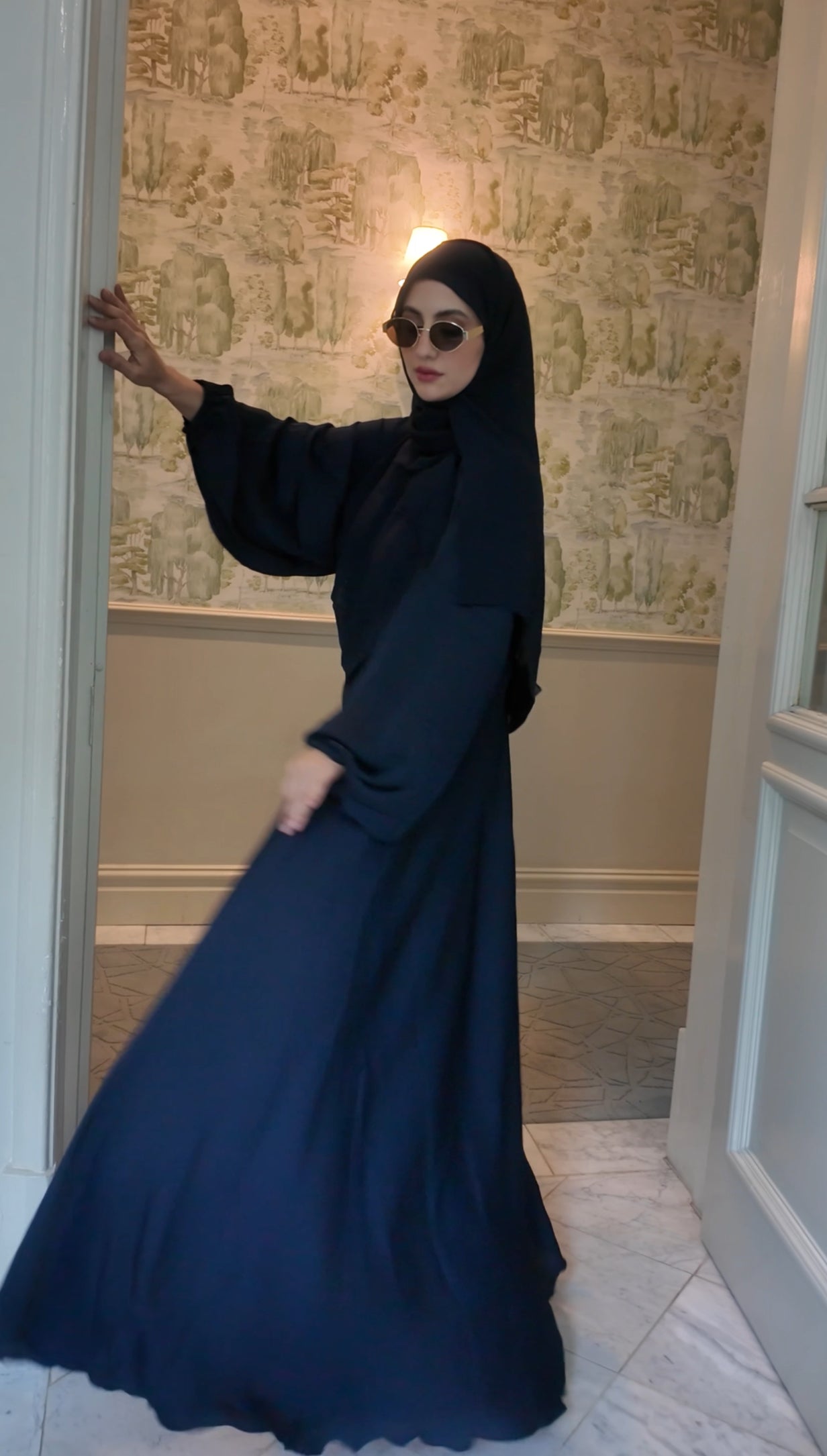 Dark Navy flow Abayah with attached hijab