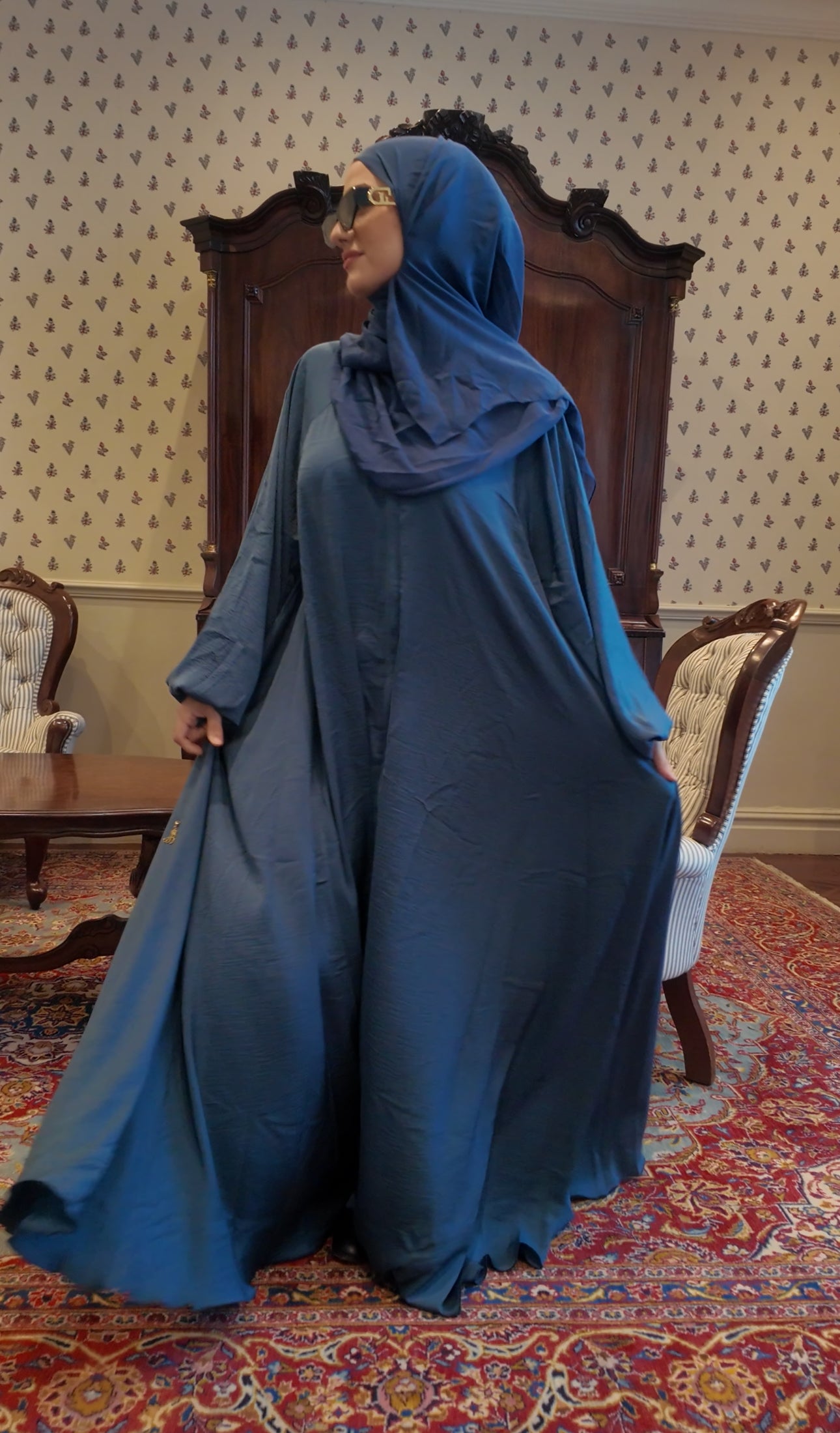 Yale blue flow Abayah with attached hijab