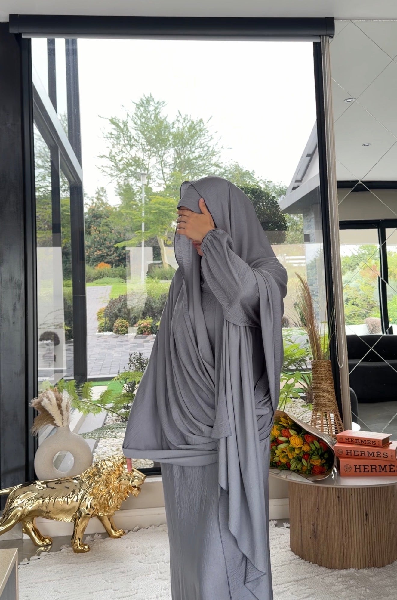 Grey long scarf abayah or dress