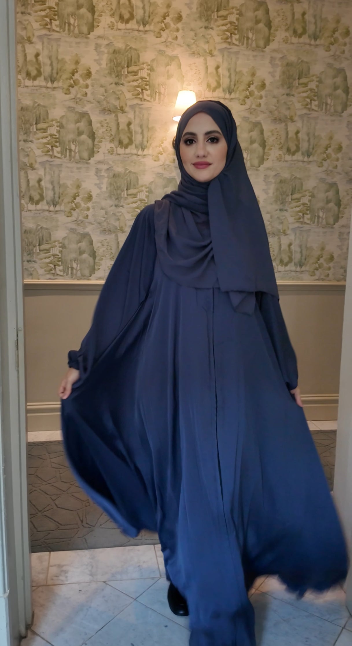 Purple gray flow abayah with attached hijab