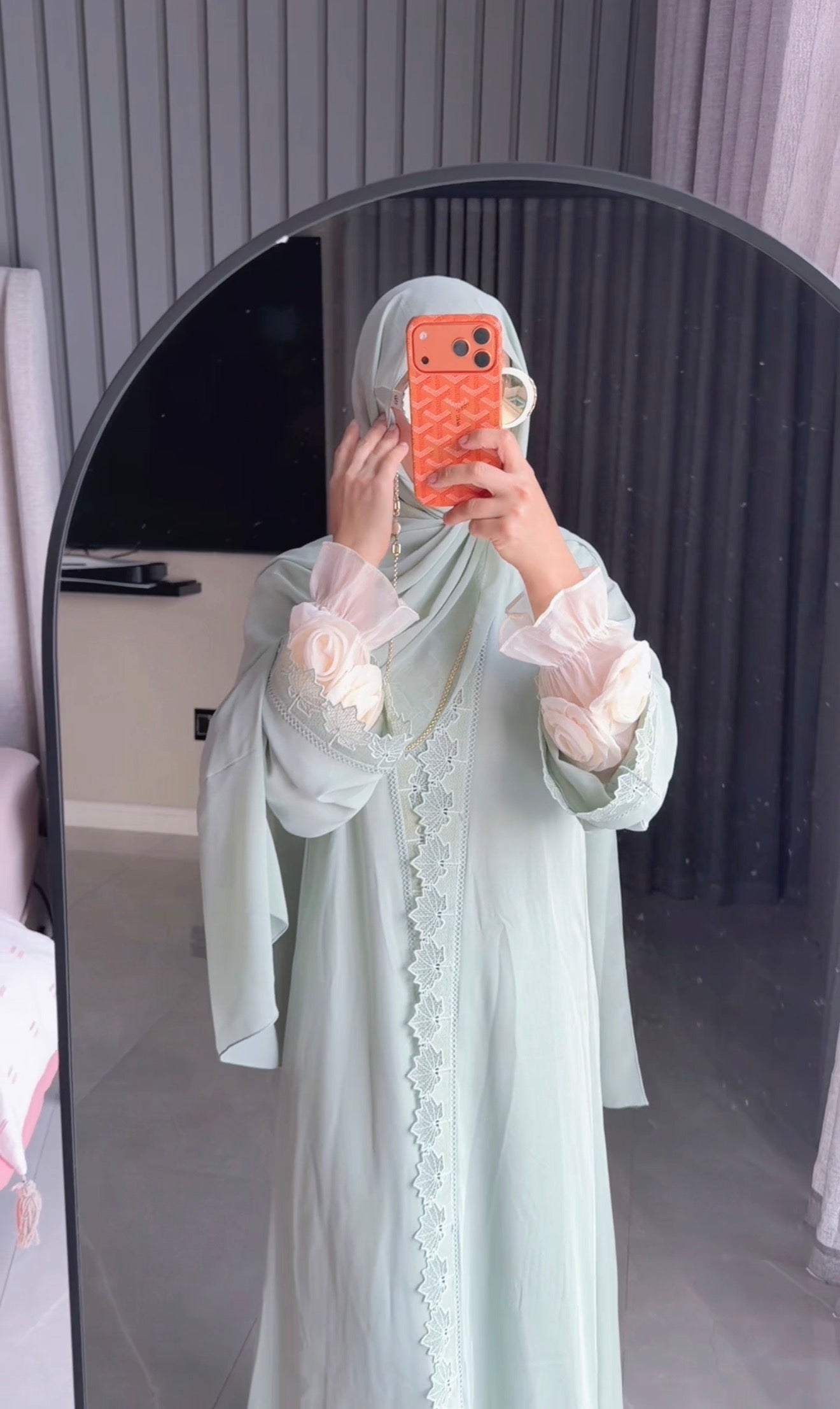 Green Lace Abayah with Inner and Belt