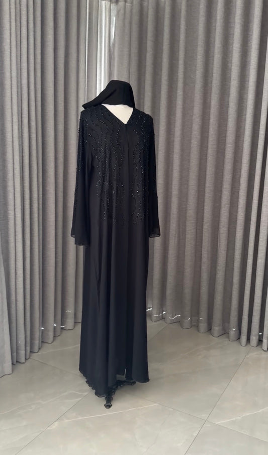 Black Abayah with black bead works on shoulders