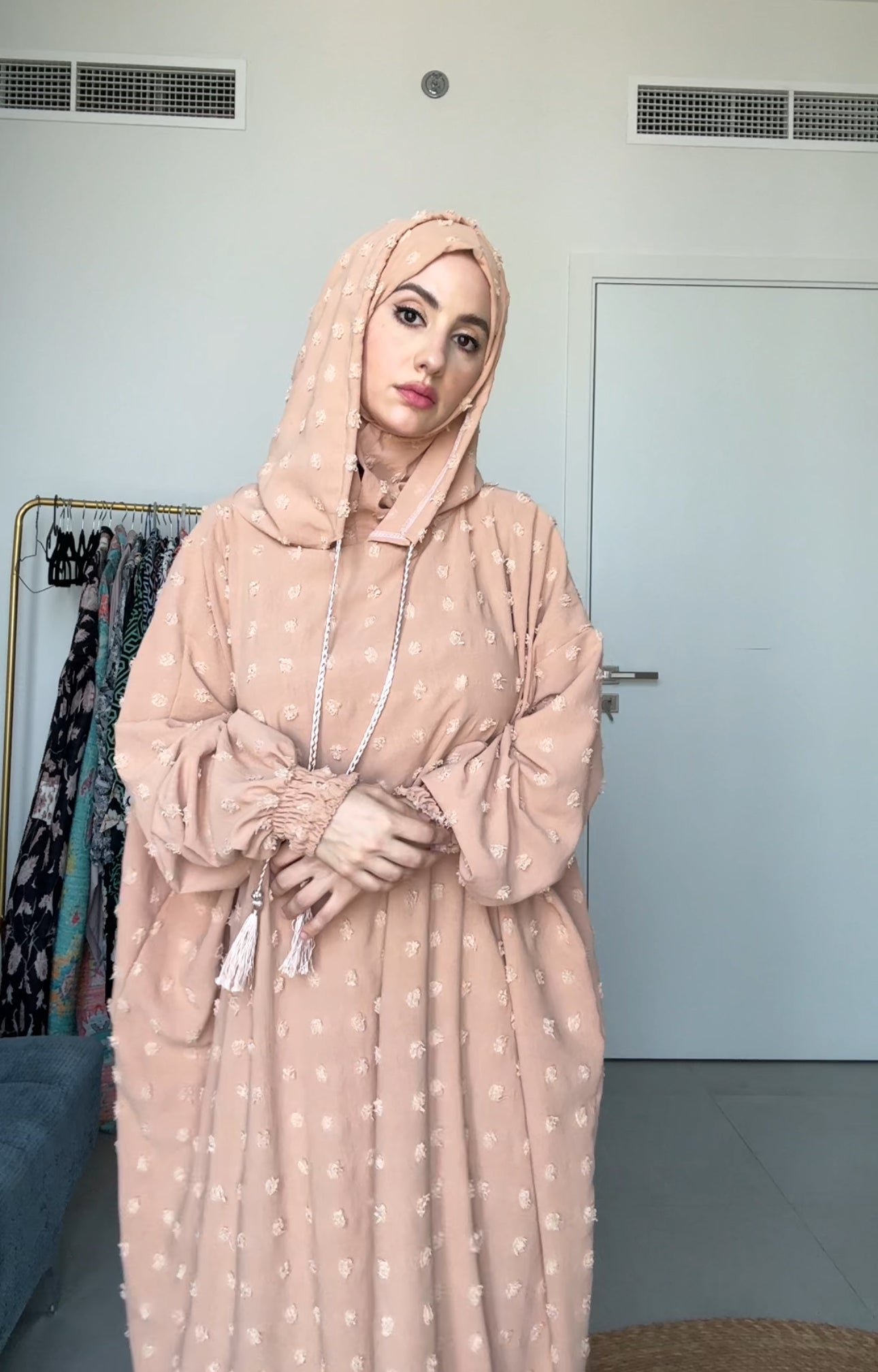 Beige with big dots burqa