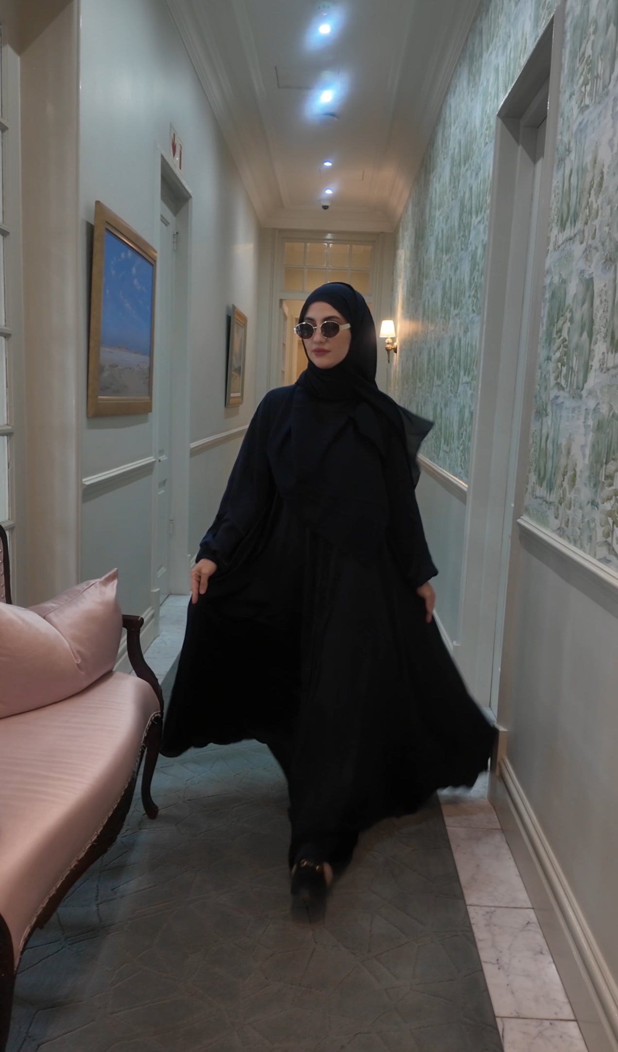 Black flow abayah with attached hijab
