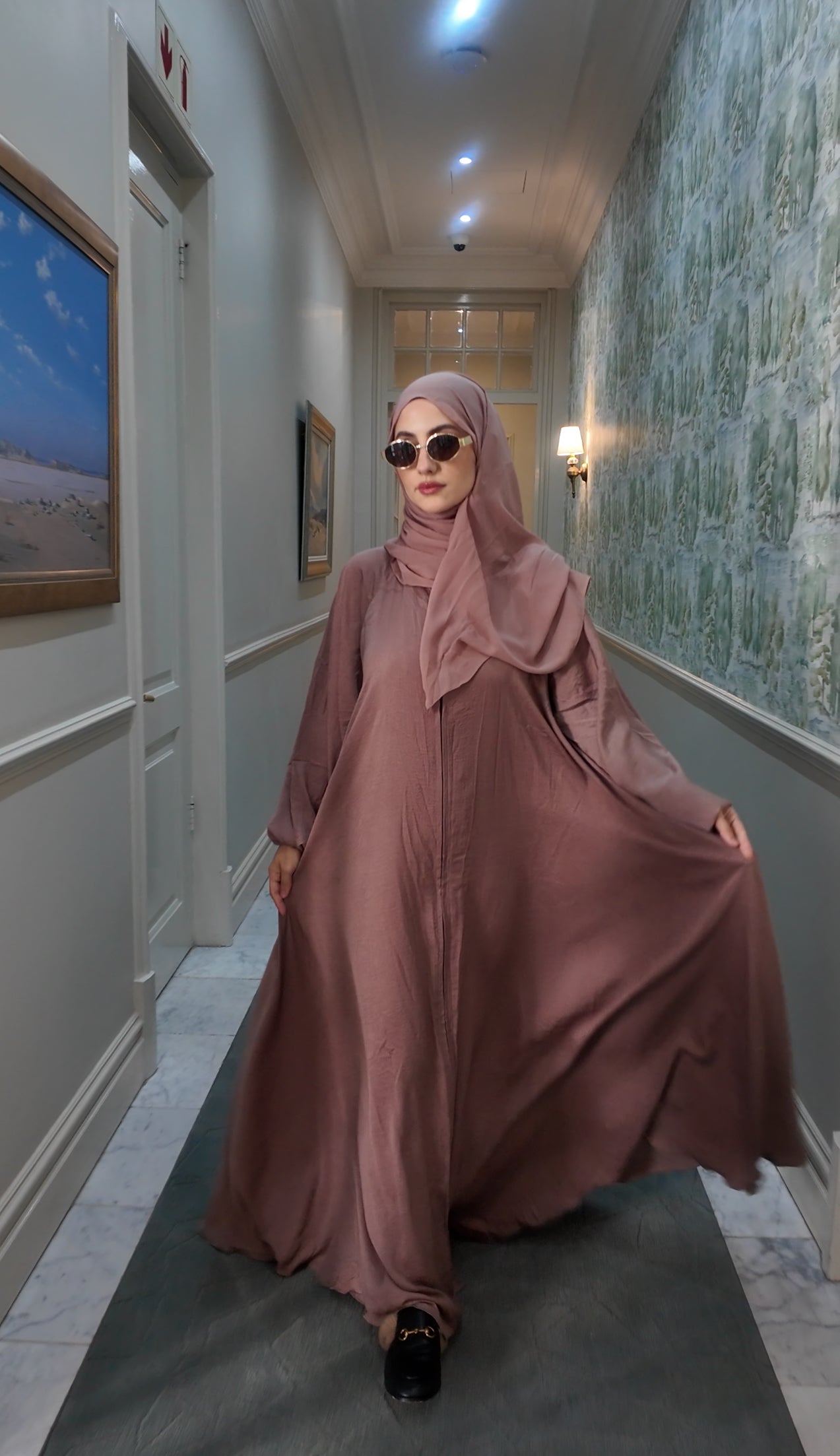 Latte flow Abayah with attached hijab