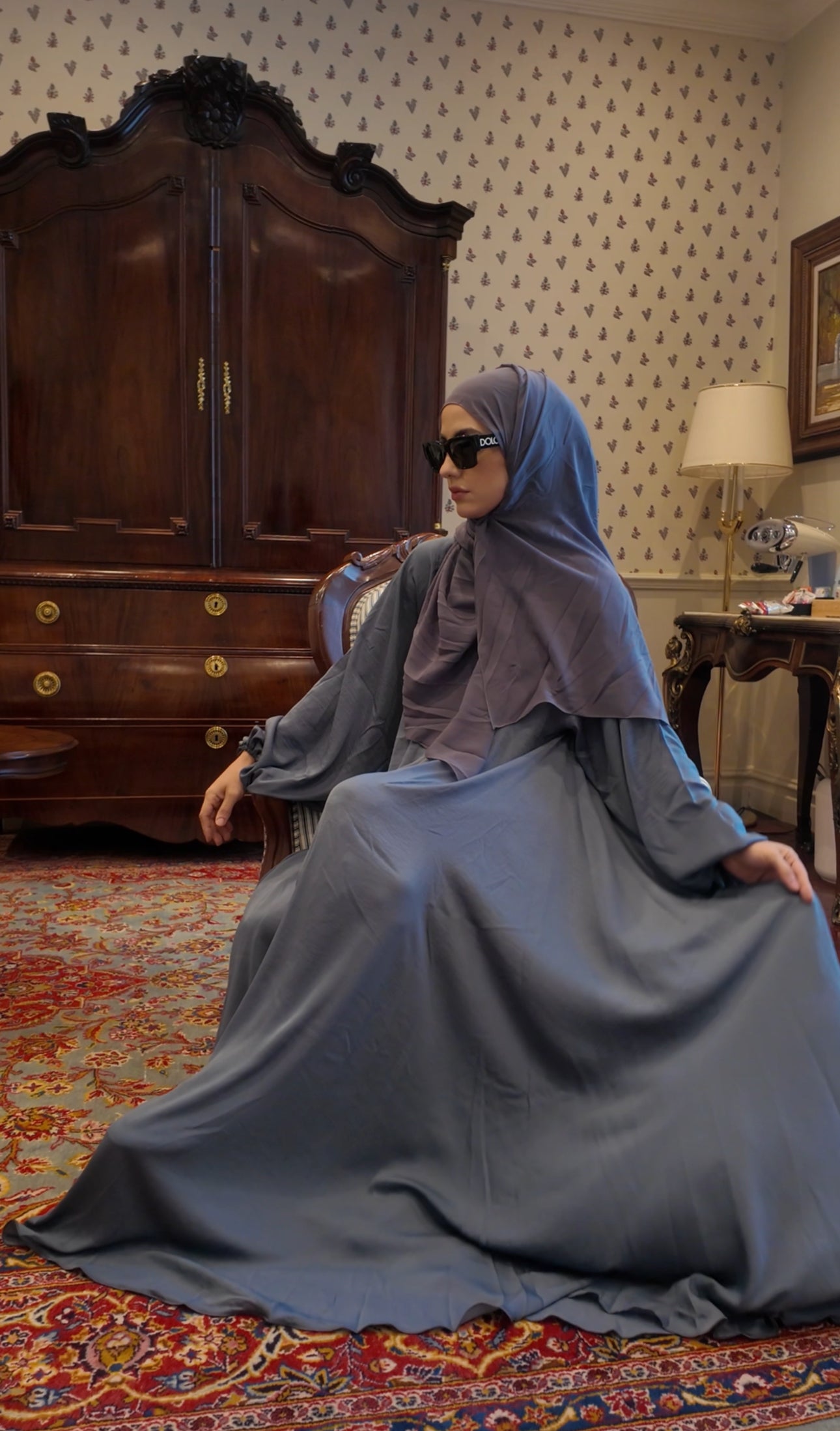 Silver flow Abayah with attached hijab
