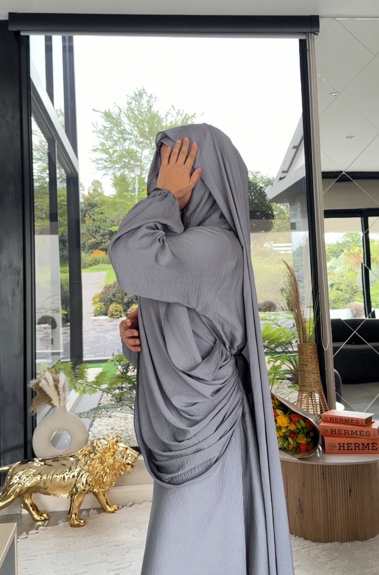 Grey long scarf abayah or dress