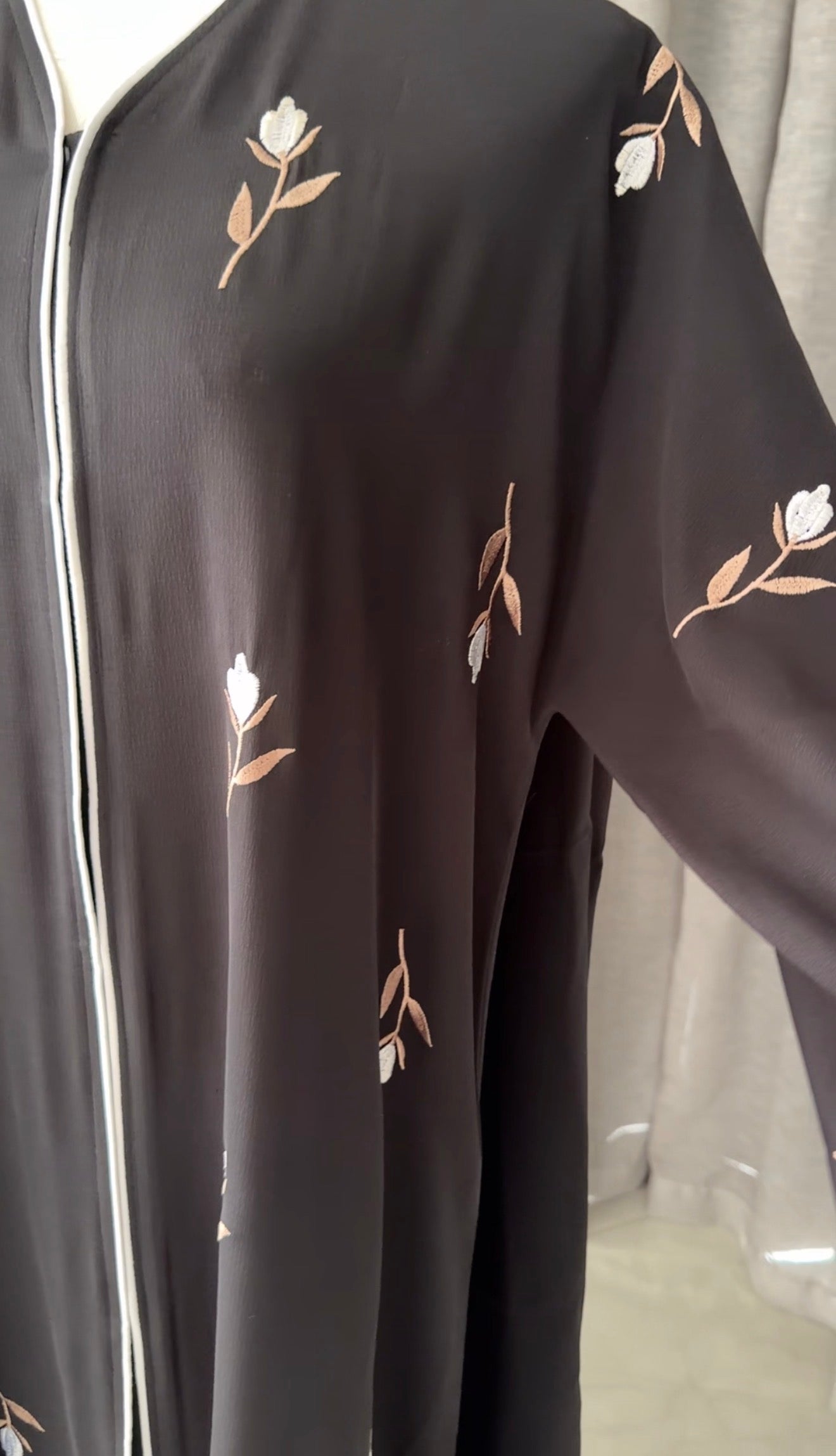 Black Abayah with white flowers