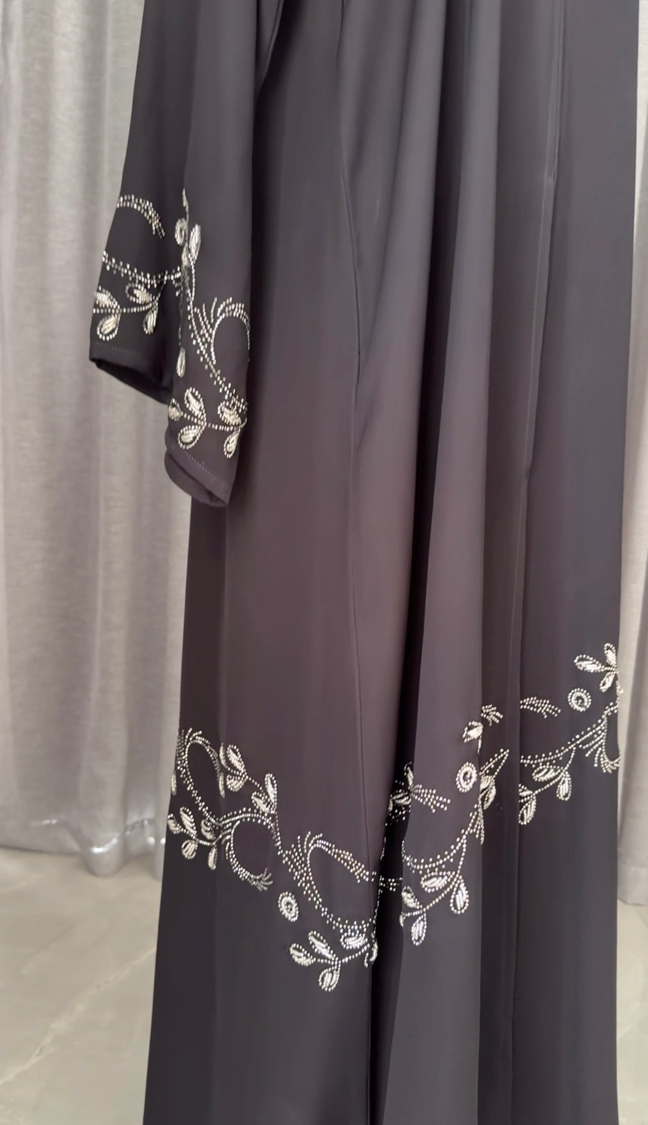 Black abayah with silver beadwork