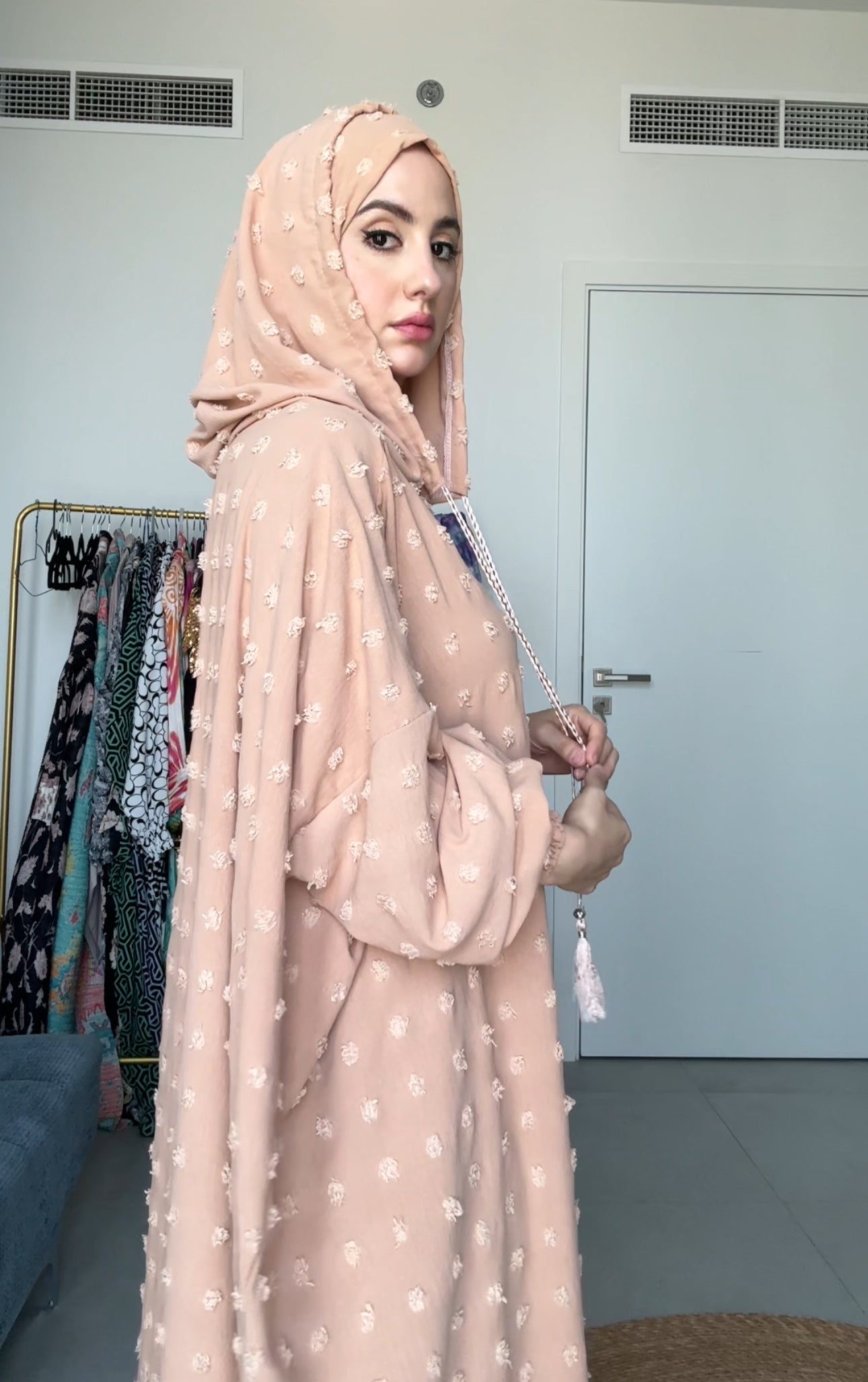 Beige with big dots burqa