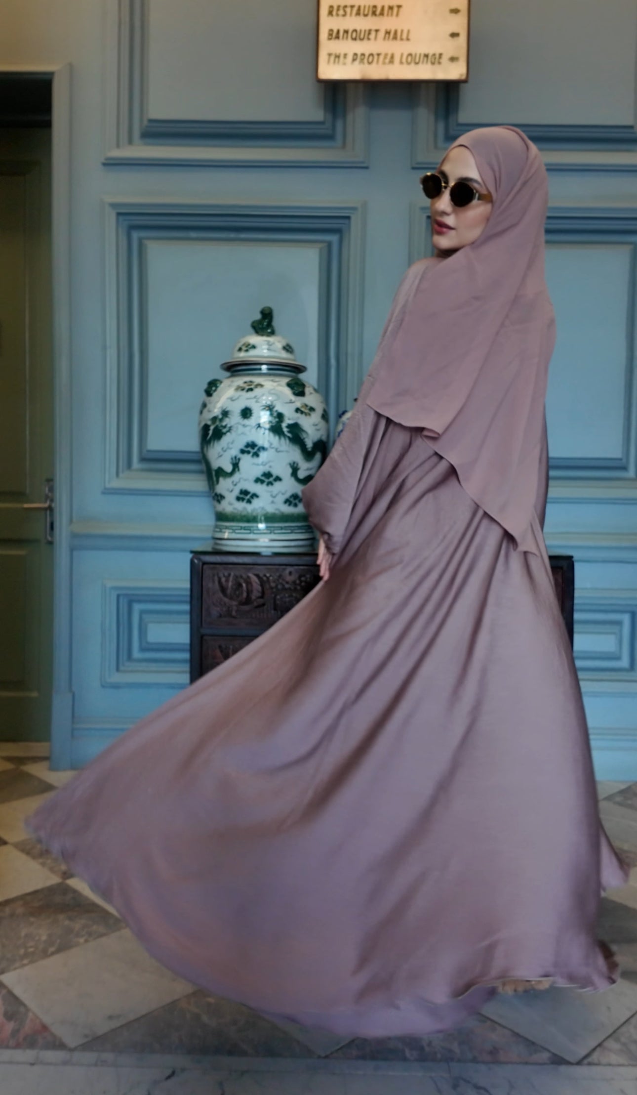 Latte flow Abayah with attached hijab