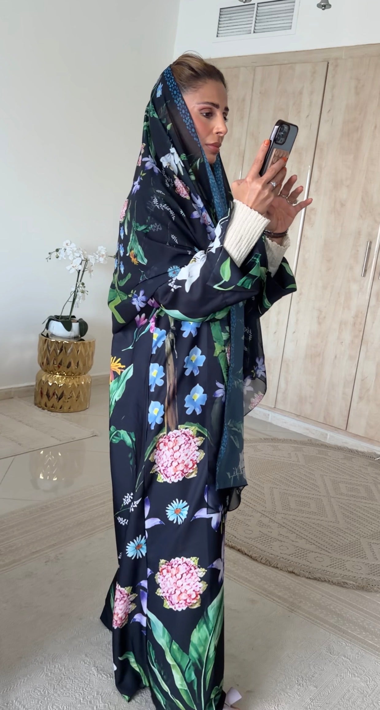 Black Floral Abayah